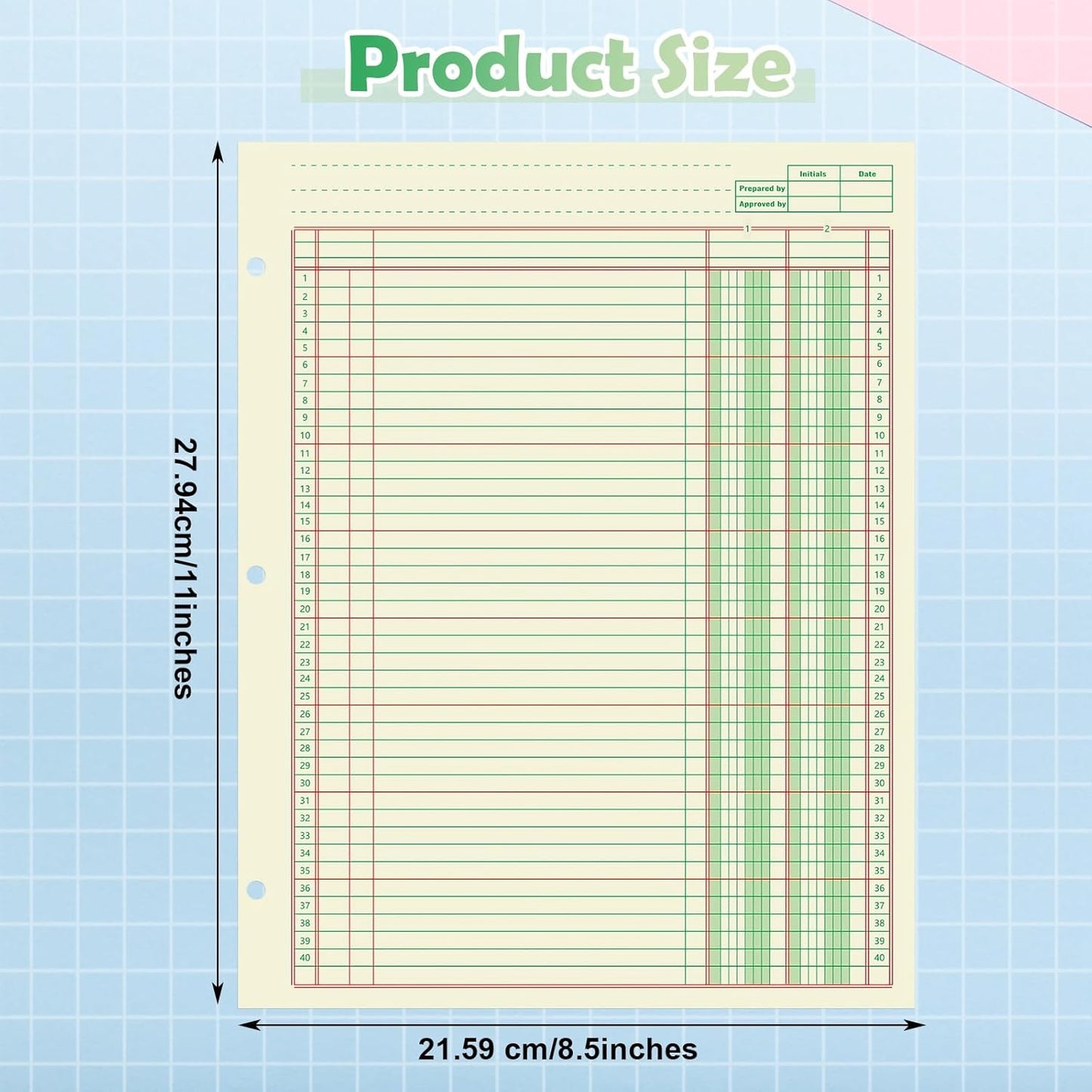 Fulmoon 2 Pack 100 Sheets Columnar Pad Accounting Ledger Paper Accounting Ledger Book Green Analysis Pad for Business, 50 Sheets/Pack, Single Page Format(2 Columnar,8.5 x 11 Inch)