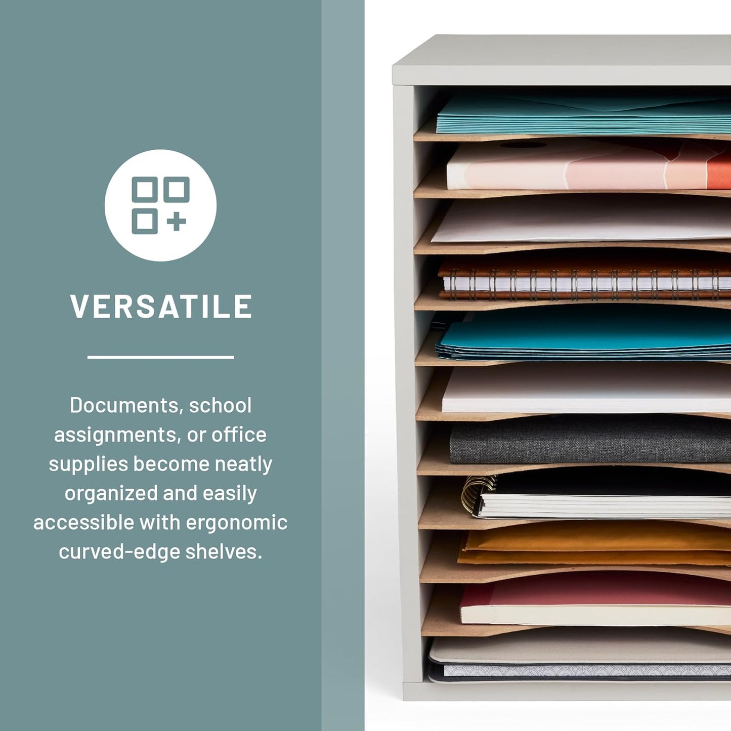 Safco Vertical Literature Organizer, 11 Compartments, Office and Classroom Mailbox with Adjustable Shelves, Wood Paper and Mail Sorter, Modern Gray