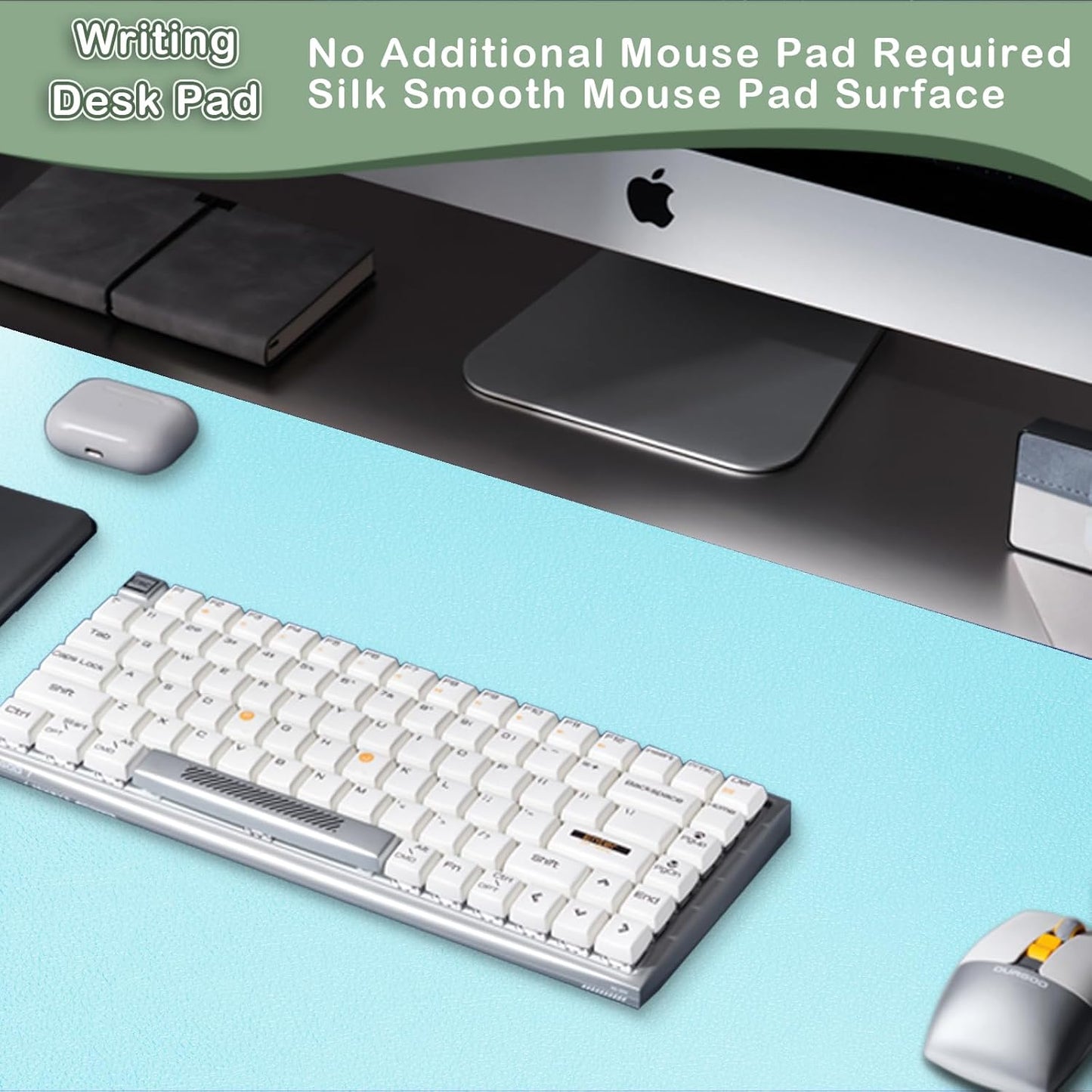 Boutilon Leather Desk Pad 30" x14",Non-Slip Mouse Pad,Office Desk Mat,Waterprooft PU Leather Desk Blotter,Desk Pad Protector,Desk Writing Pad for Home Office Decor (M-Light Blue)