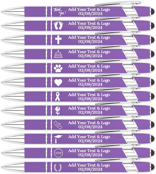 Personalized Pens with Name Logo or Message, Up to 1200 pcs Bulk Custom Metal Ballpoint Pen with Black Ink Customized Gift for Business, Graduation and Promotions(Purple)