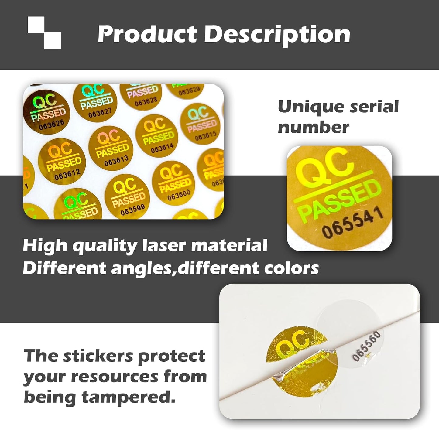 1300pcs QC Passed Tamper Proof Hologram Stickers High Security Labels Warranty Void Seal with Unique Serial Number (0.4 inch,Gold)