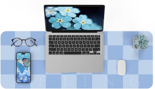 Non-Slip Desk Pad, Waterproof PU Leather Protector, Easy Clean Laptop Mat for Work/Home/Decor (Light Blue, 31.5" x 12"