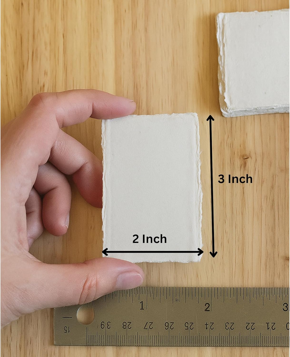 Handmade White Deckle Edge Blank Paper - 2x3 Inch Package of 50 - Mixed Media Loose Leaf Paper for Placecards, Vow Cards, Thick 150 GSM