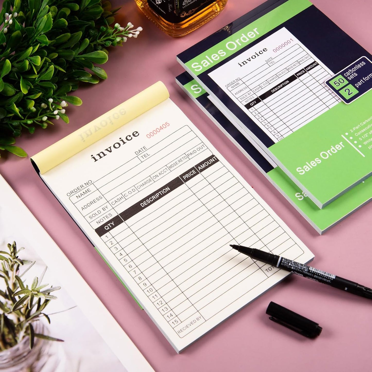 FOBSME Sales Order Books with 2-Part Carbonless Forms 8.27x5.51 Inch Invoice Books Receipt Record Book with Cardboard for Small Business Retail Stores (3 Pad,50 Sets Per Pad)