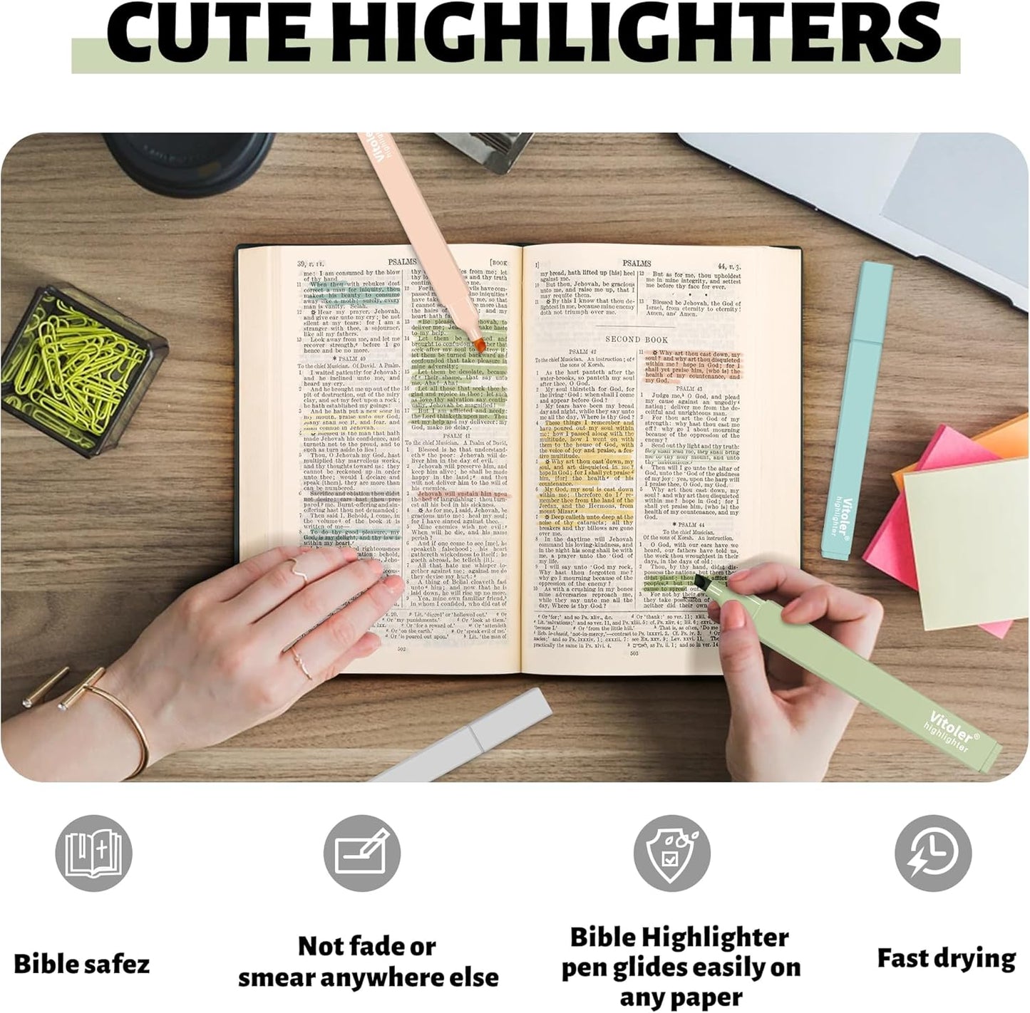 Highlighters Assorted Colors,10Pcs Bible Highlighters and Pens No Bleed, Assorted Colors, Pastel Set, Cute Marker Pens