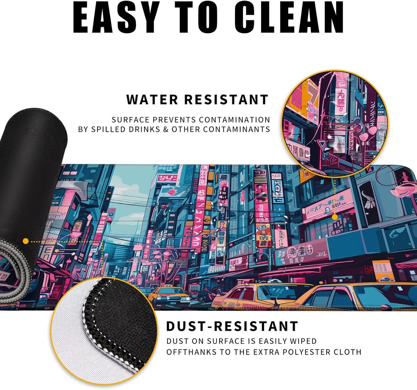 Japanese Mouse Pad Desk Pad 80s City Desk Decor Mat, Large Gaming Mouse Pad for Desk Computer Keyboard Laptop, Desk Decor Home Office Accessories (31.5x11.8 in)-with Stitched Eges Pad