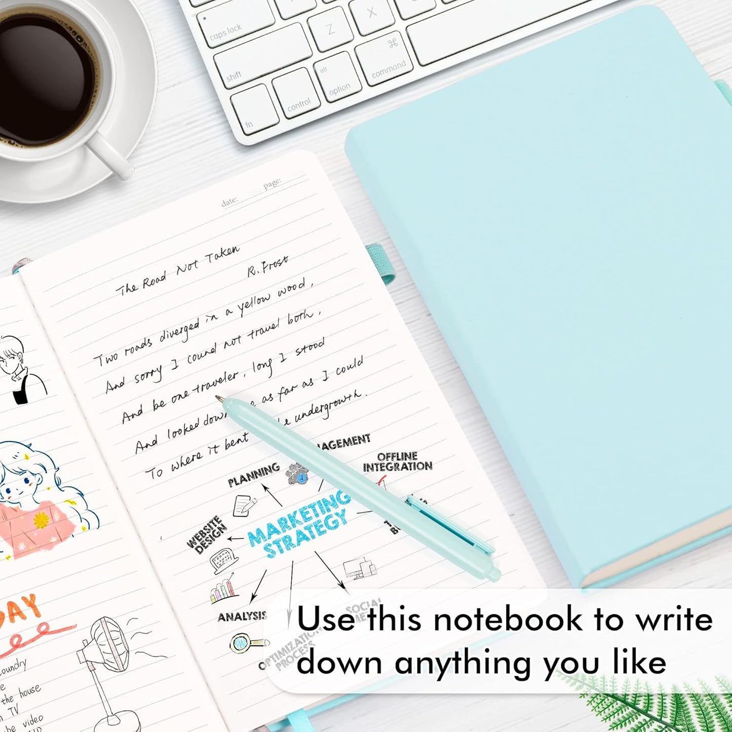 feela 12 Pack Notebooks Journals Bulk, Hardcover Notebook Classic Ruled Lined Journals with Pen Holder for Women Girls School Business Supplies, with 12 Black Pens, 120 GSM, 5.1”x8.3”, A5, Sky Blue