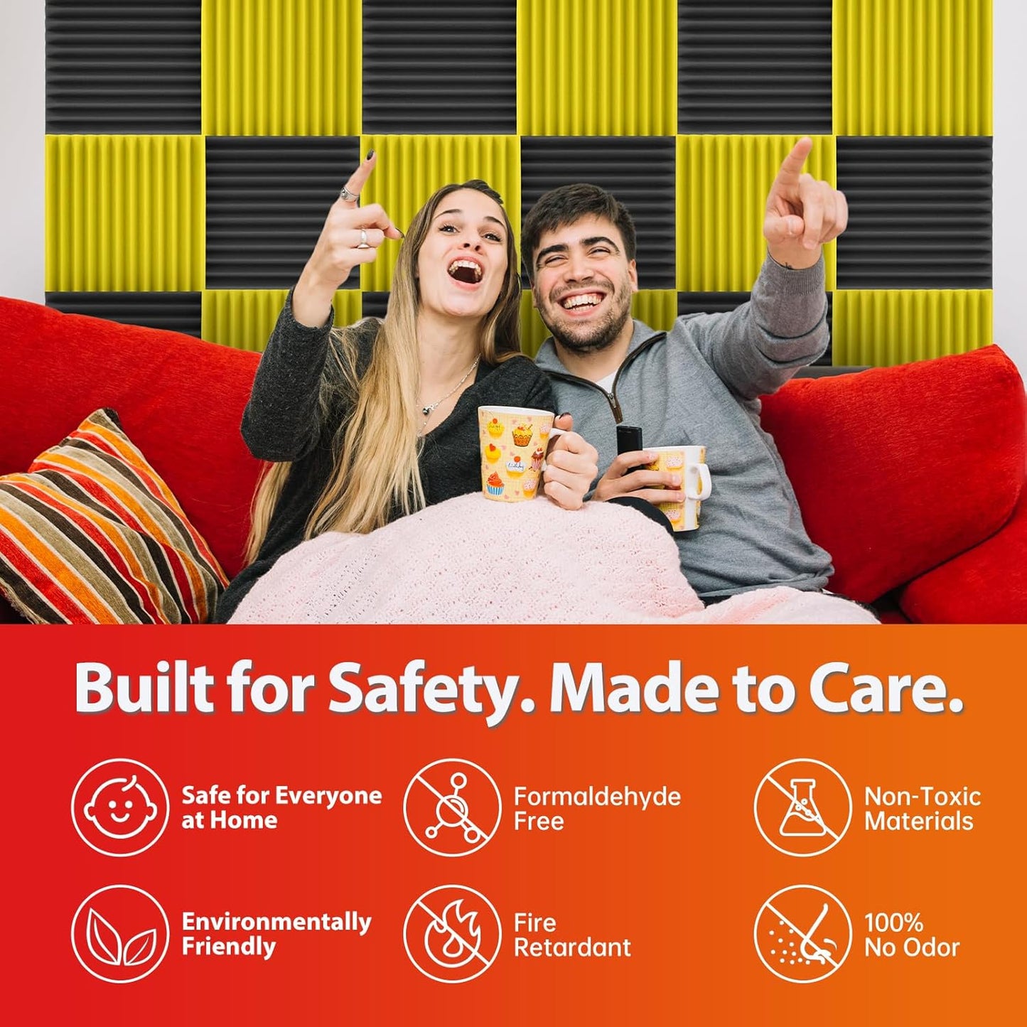 12 Pack Acoustic Panels – Sound Proof Foam Panels for Wall 12"x12"x1", Flame Retardant Wedge Acoustic Foam, High-Density Sound Absorbing Panels for Home Studio(Yellow, 1" Thick 12 Pack)