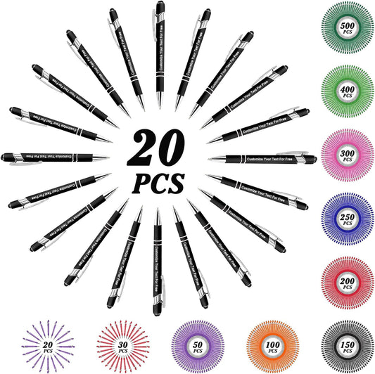 Max 500 Pcs Personalized Pens Bulk, Custom Pens with Free Engraving, Customized Stylus Tip Ballpoint Pen with Your Name Massage Text for School Office Business Graduation Anniversaries-20 Packs