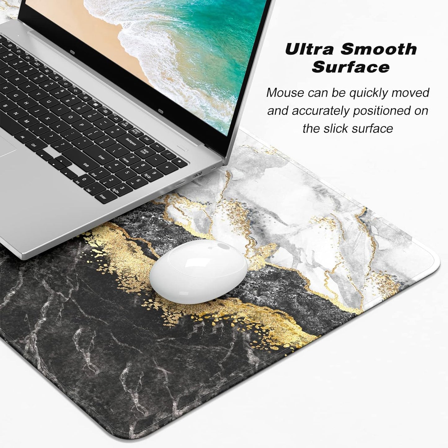 Extended Large Mouse Pad, XXL Gaming Mousepad 31.5 x 15.7 Inch, Big Computer Keyboard Desk Pad, Waterproof Mouse Mat with Stitched Edges and Non-Slip Base for Office Gaming, Black Marble