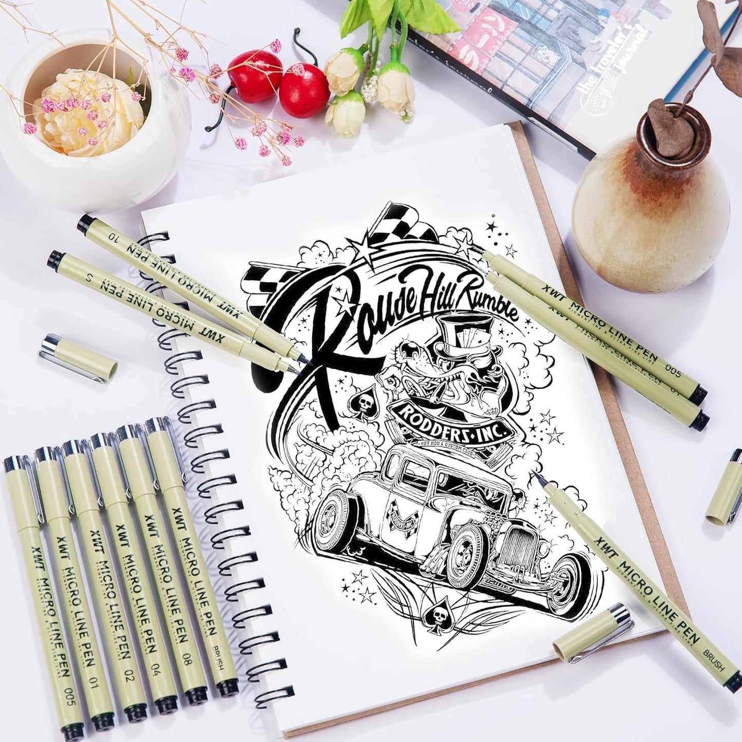 Micro Fineliner Pens 6Pcs 0.25mm/Set, Ultra Fine Fineliner Pen, Water-based Black Pigment Ink, Drawing Journaling Doodling Supplies for Artists, Designers, Students