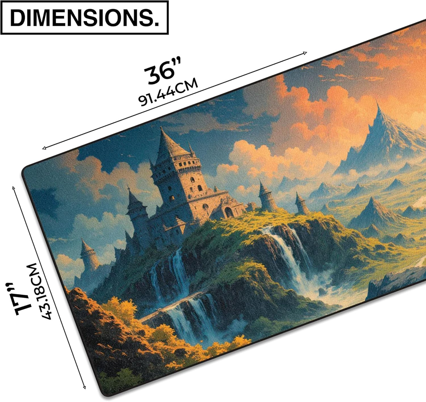 MPCO. Dark Fantasy Large Gaming Desk Pad - 36" x 17" Aeroglyde Fabric Spring Castle Desk Mats - Non-slip, Washable, Smooth Glide for Precision Gaming & Work