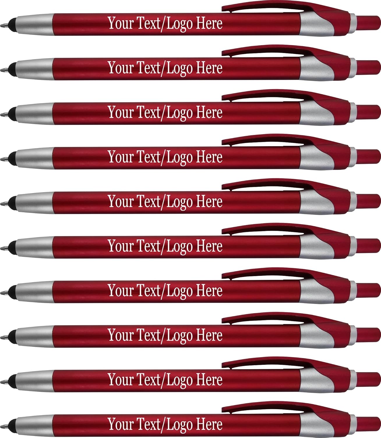 Personalized with Your Custom Logo or Text Pens-Pack of 300- for Marketing, Parties, and Events, 2 in 1 Capacitive Stylus & Ballpoint Pen Compatible with Touchscreen Devices, Black Ink, Red Pens