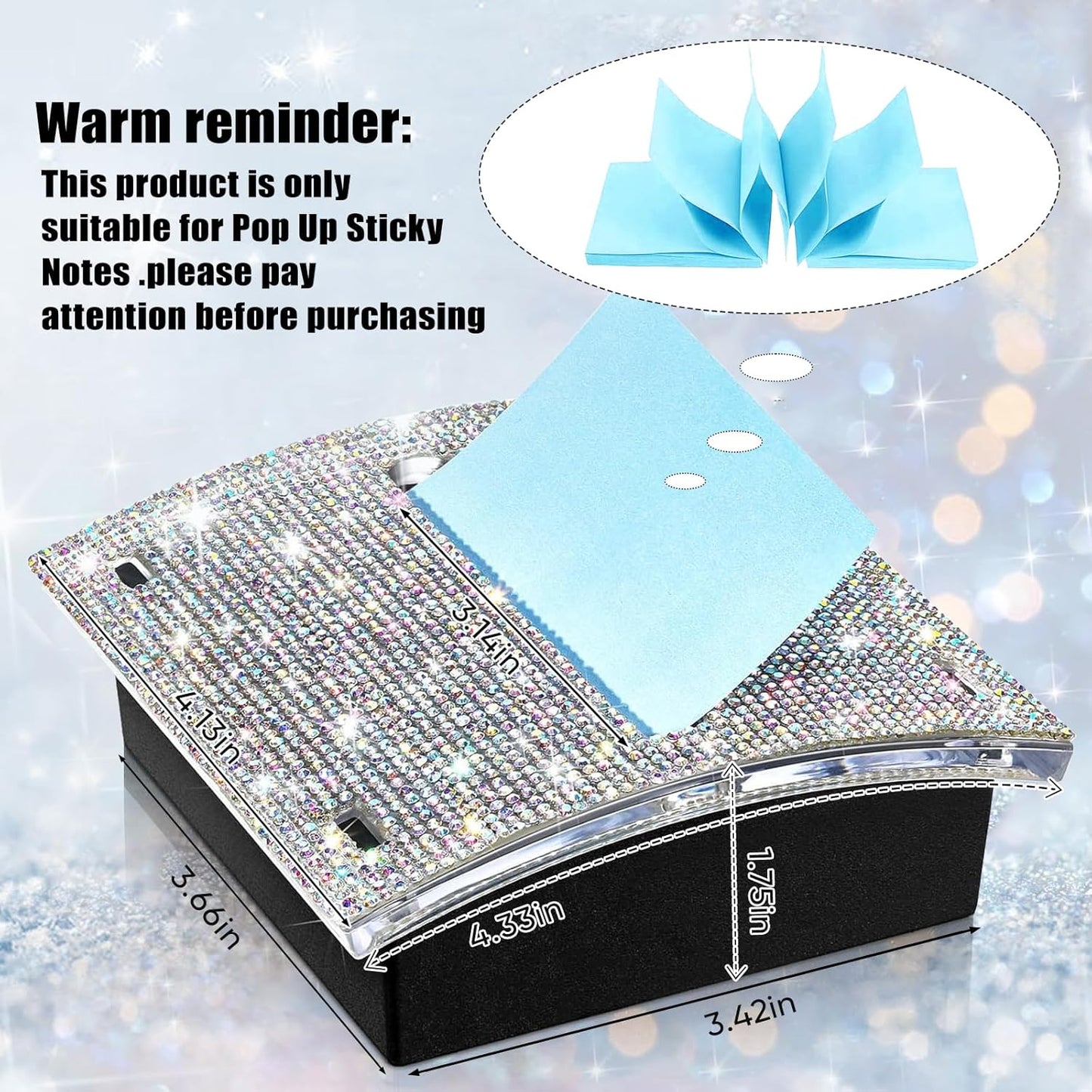 FOTN 4 x 4 Inches Note Holder Dispenser Sticky Note Holder,Bling Self Stick Note Pad Holders Cute Sticky Note Holder for Office Home Classroom Desk Supplies, White