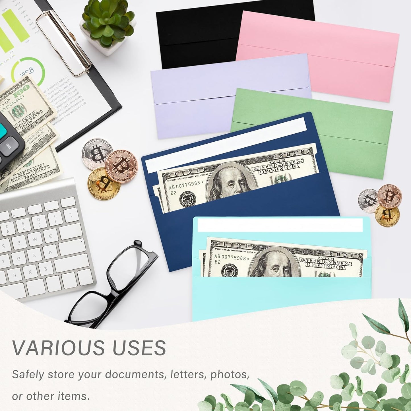 100 Pack #10 Business Envelopes, Self Seal Standard Black Envelopes for Secure Business & Legal Mailing, Office, Checks, Letter, Invoices, 4 1/8 x 9 1/2 Inches