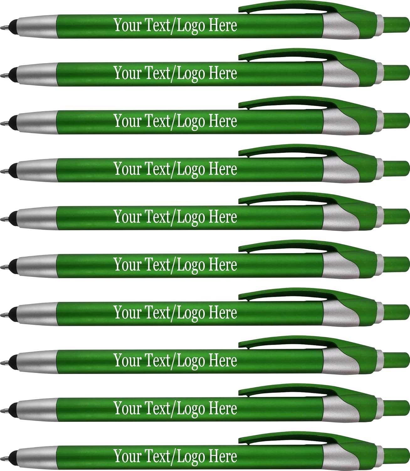 Personalized With your Custom Logo or Text Pens-Pack of 300- for Marketing, Parties, and Events, 2 in 1 Capacitive Stylus & Ballpoint Pen Compatible With Touchscreen Devices, Black Ink, Green Pens