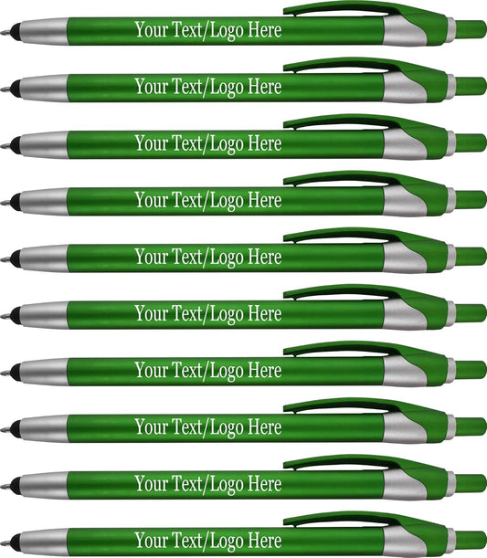 Personalized With your Custom Logo or Text Pens-Pack of 300- for Marketing, Parties, and Events, 2 in 1 Capacitive Stylus & Ballpoint Pen Compatible With Touchscreen Devices, Black Ink, Green Pens