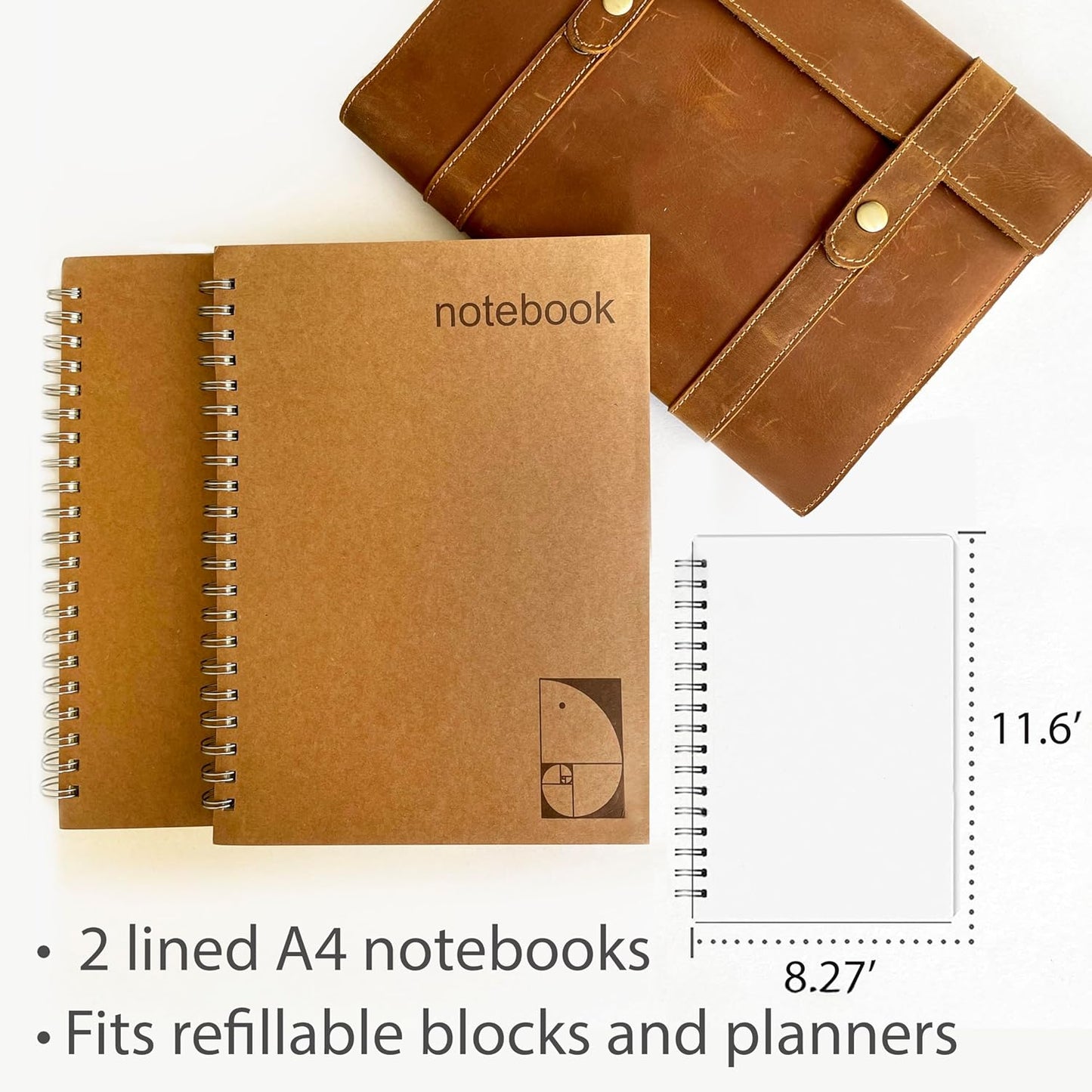 2-Pack A4 Lined Spiral Notebooks - 200+200 Lay Flat Pages - 100gsm Ink Proof Paper - Wirebound Hardcover Executive Notebooks - Daily Writing Journal 8.5"x11"