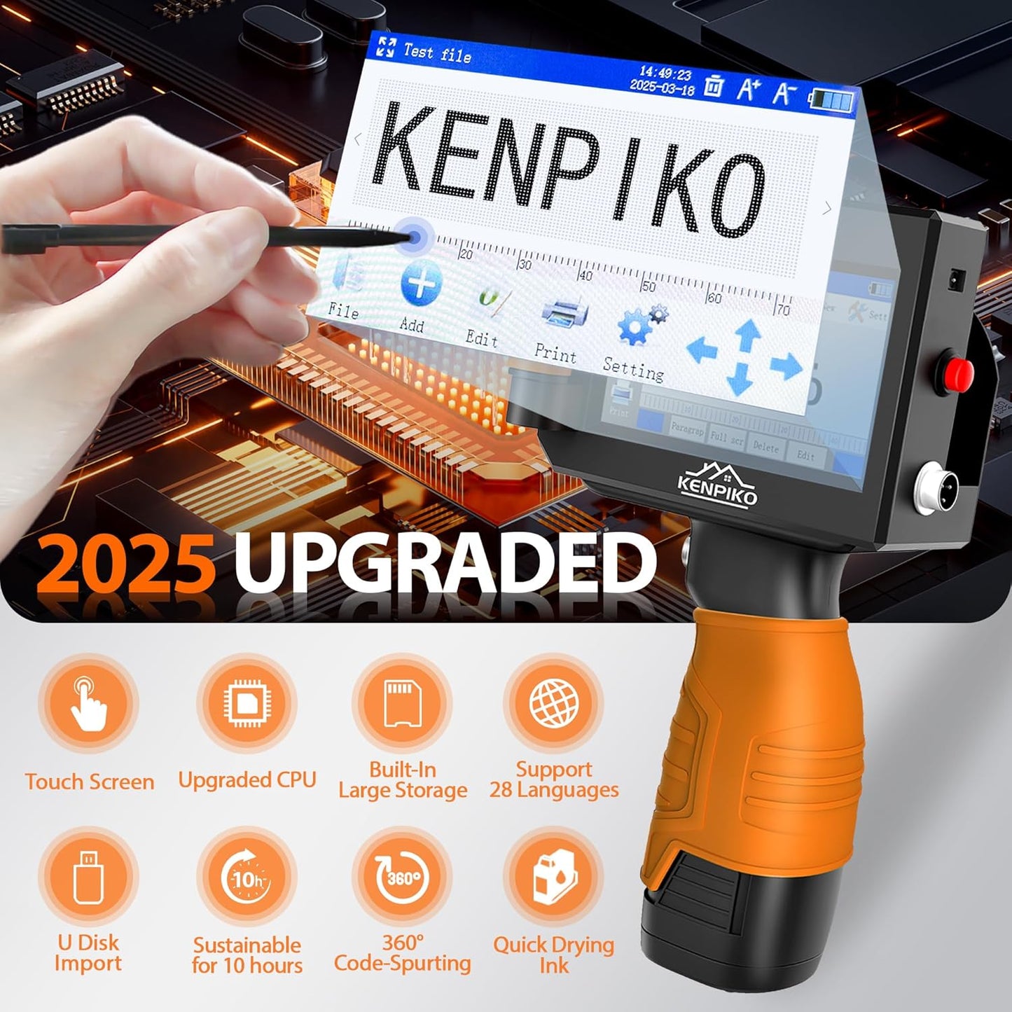 Handheld Printer, 2025 Upgrade 1 Inch Print Height Handheld Inkjet Printer with 72ML Quick-Drying Ink Cartridge,Portable Inkjet Printers Gun with 4.3" Touch Screen for Barcode, Logo, Date