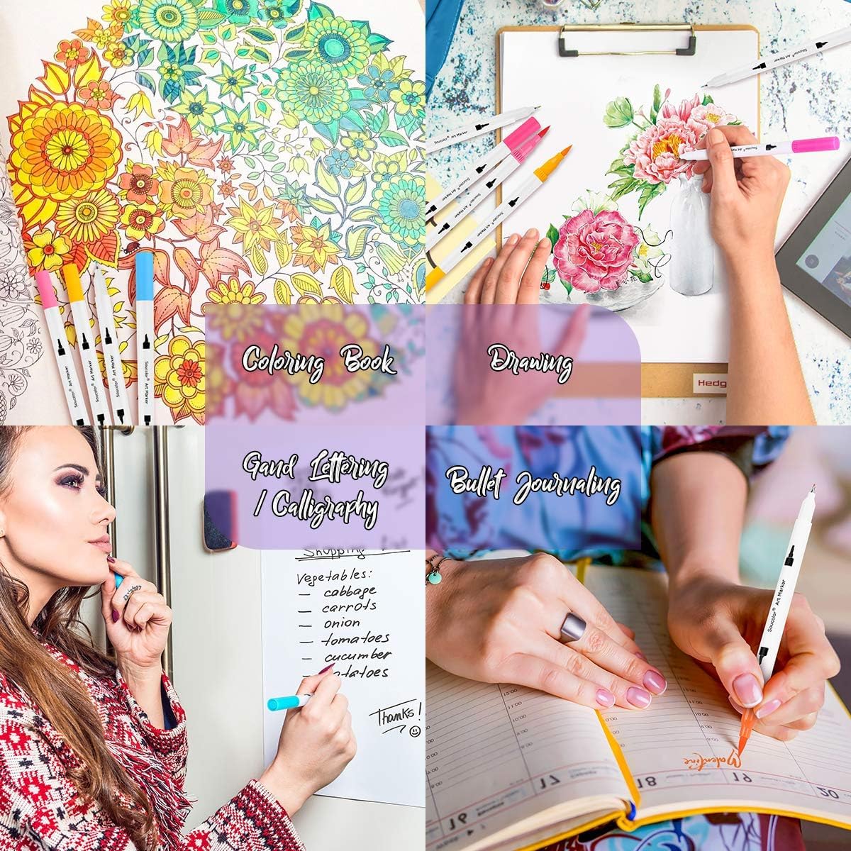 Soucolor Teacher Appreciation Gifts, College Graduation Gifts, 36 Colors Dual Tip Art Brush Markers Pens for Adult Coloring Books Kids Note taking Planner Lettering Drawing Preppy School Stuff