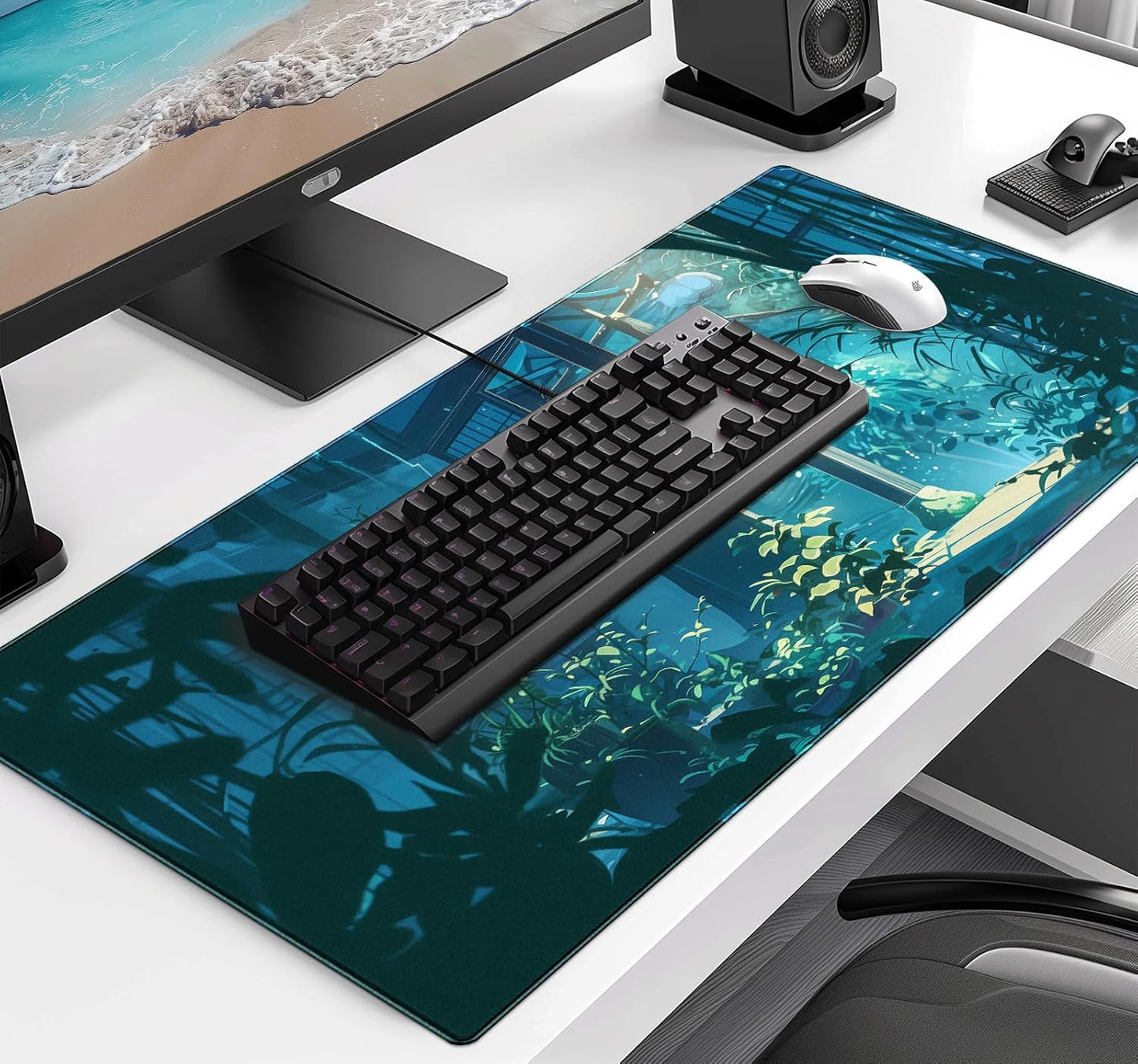 Anime Tropical Plants XL Extended Game Keyboard Pad, Women's Office Decoration Laptop Keyboard Pad 35.4 x 15.7 x 0.12 Inches