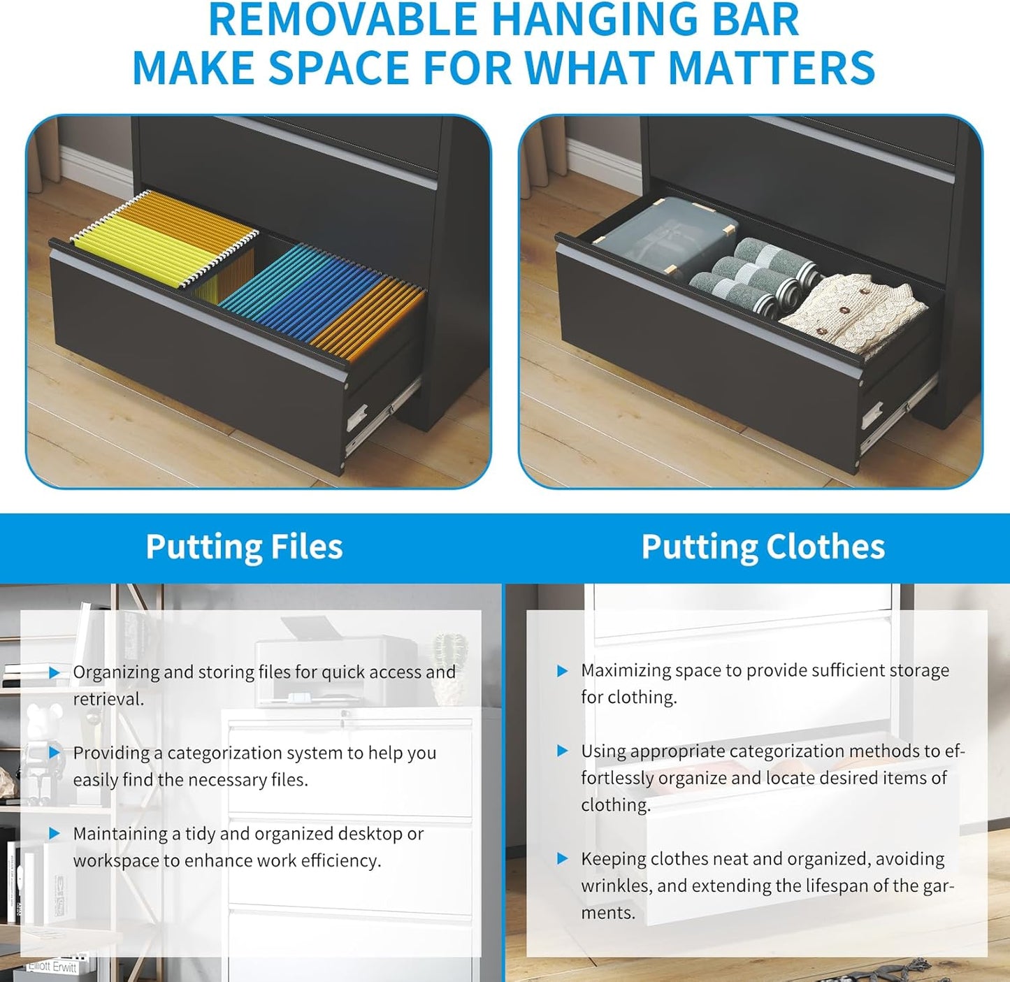 2 Drawer Lateral File Cabinet, Metal Lateral Filing Cabinet for Home Office, Filing Cabinets for Letter/Legal/A4/F4 Hanging Files (Black)