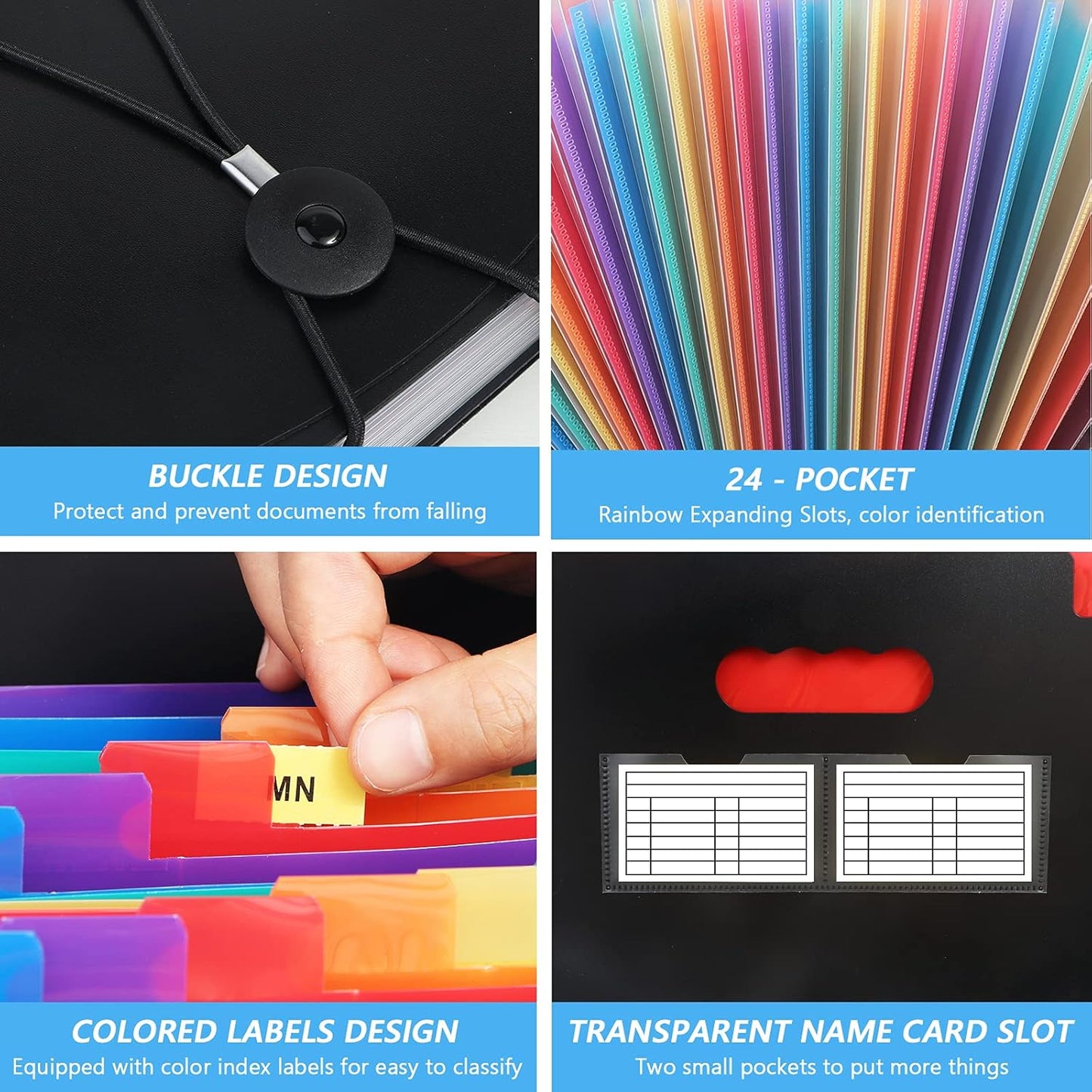 2 Pack Accordian File Organizer, Expanding File Folder 24 Pockets with Expandable Cover A4 Letter Size File Box, Portable Document Organizer - Black