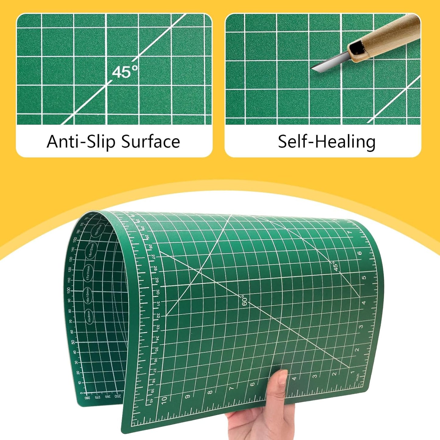 2 Packs Self Healing Cutting Mat 12" x 18" Rotary Cutting Sewing Mat A3, 5-Ply Cutting Board for Crafting, Sewing, Scrapbooking, Quilting and Precision Cutting