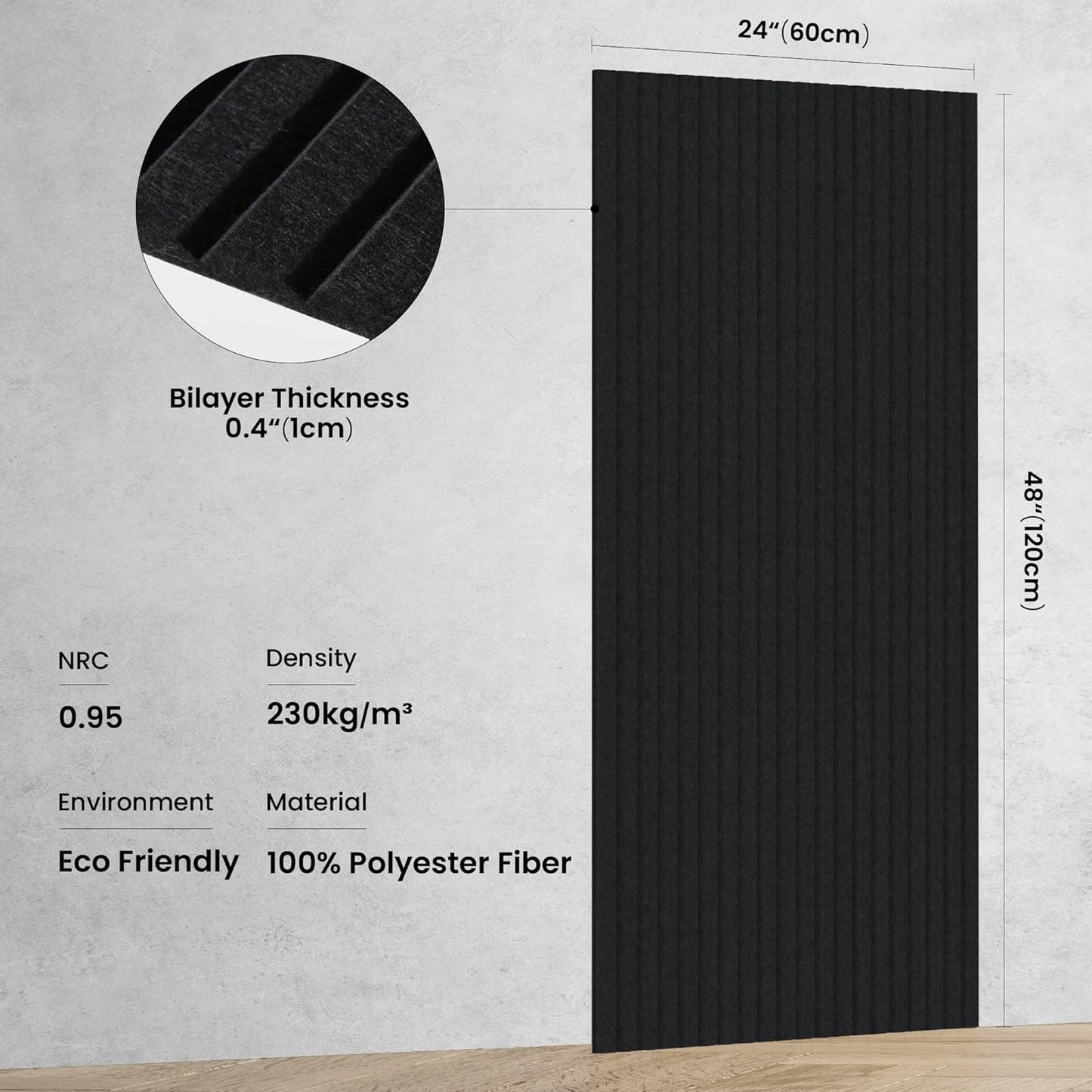 10 Pack Large Acoustic Panels,48 x 24 x 0.4 Inch Sound Proof Foam Panels for Walls，Premium Noise Dampening Panels,Sound Panels for Media Room, Office and Studio,Black