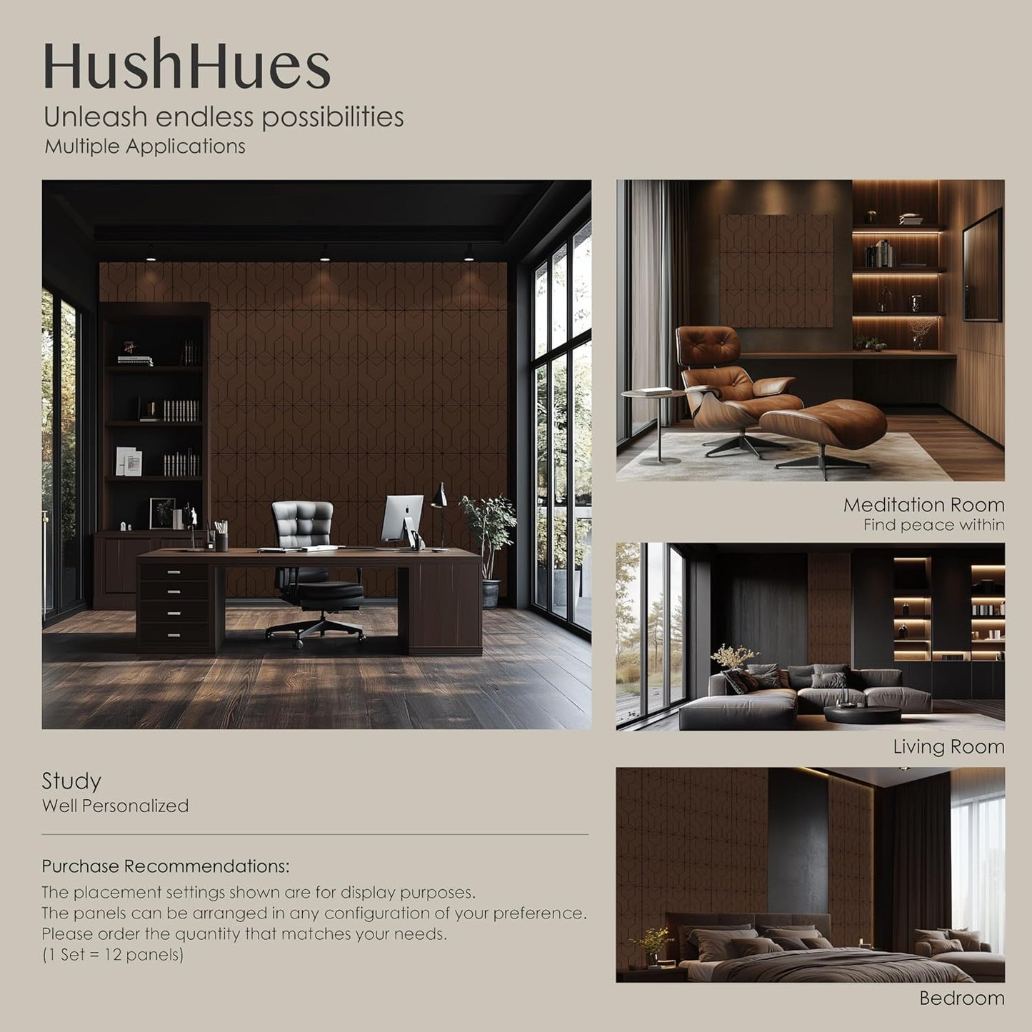 12-Pack Acoustic Panels, 16"x12"x0.4" Large Acoustic Wall Panels, Self-Adhesive Sound Absorbing Panels for Recording Studios & Offices, Brown+Black Decorative Acoustic Panels