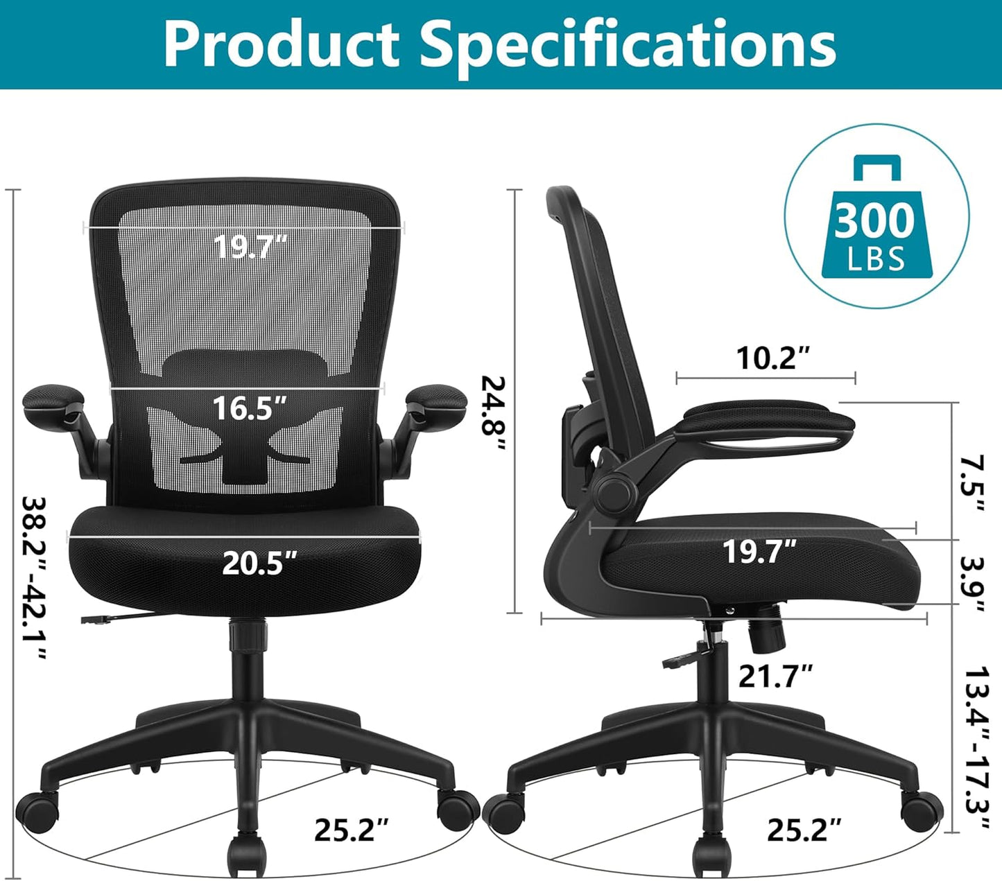 FelixKing Office Chair, Ergonomic Desk Chair Breathable Mesh Chairs with Adjustable High Back Lumbar Support Flip-up Armrests, Executive Swivel Comfy Task Computer Chairs for Home Office Black