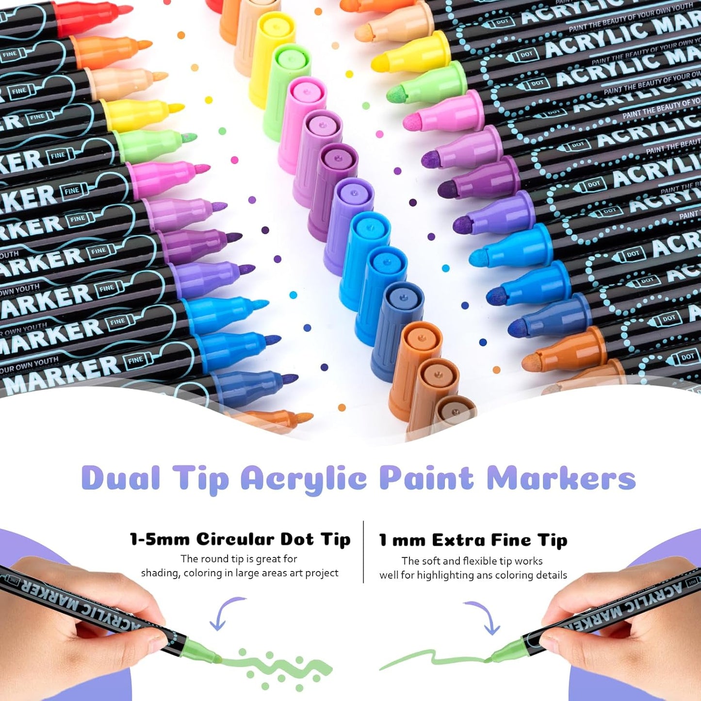 12 Colors Dual Tip Acrylic Marker Paint Pens, Dual Tip Premium Markers for Wood, Rock Painting, Glass, Canvas, Stone, DIY Crafts Making Art Supplies