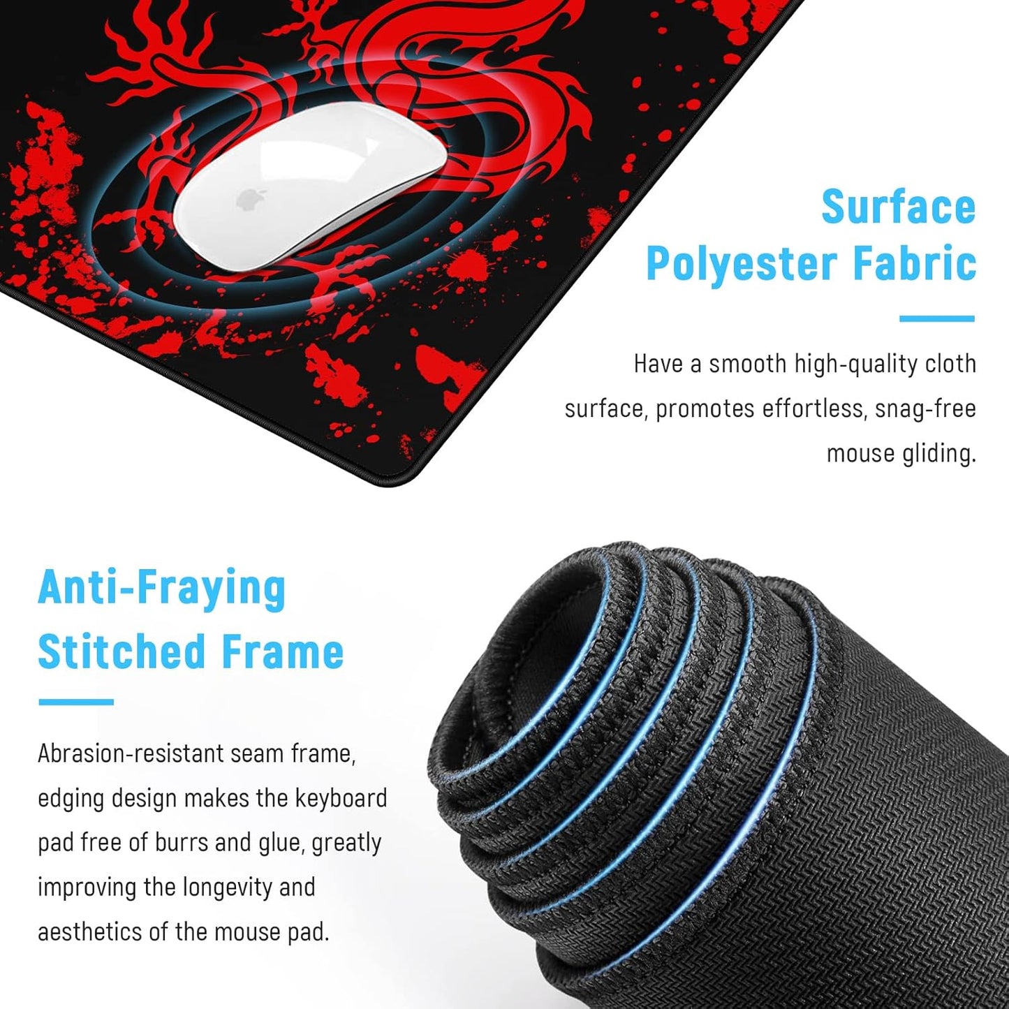 JIALONG Gaming Mouse Pad Large Size 35.4x15.7 inches Extended Desk Mousepad with Personalized Design for Laptop, Computer PC - Red Dragon