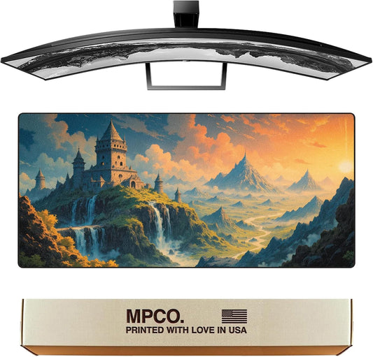 MPCO. Dark Fantasy Large Gaming Desk Pad - 36" x 17" Duraglyde Fabric Spring Castle Desk Mats - Non-slip, Washable, Smooth Glide for Precision Gaming & Work