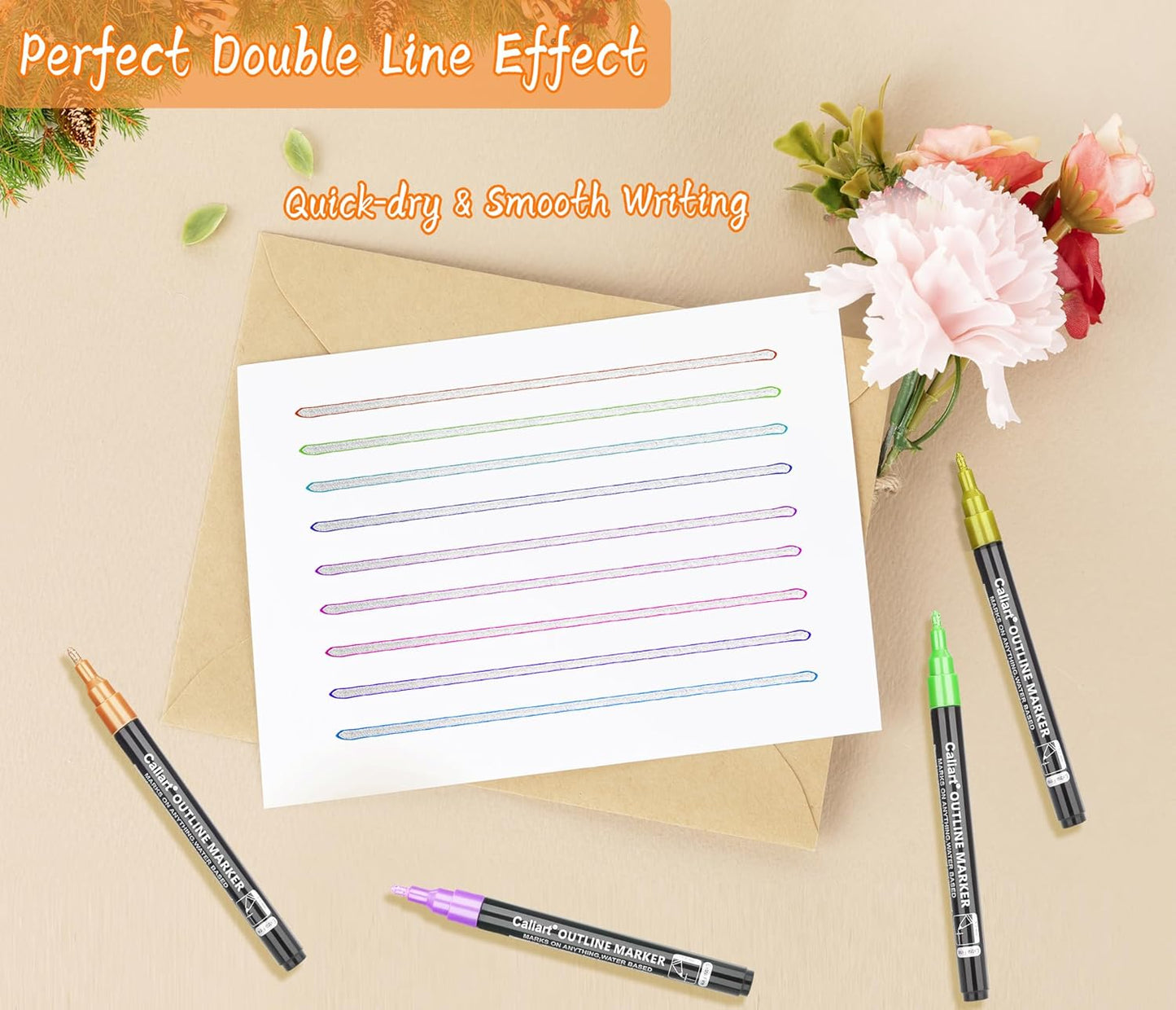 Caliart Outline Glitter Markers, 24 Colors Shimmer Metallic Glitter Pens Tween Teen Girl Gifts Trendy Stuff, Cool Fun Craft Arts Supplies Set for Kids 4-6-8-10-12