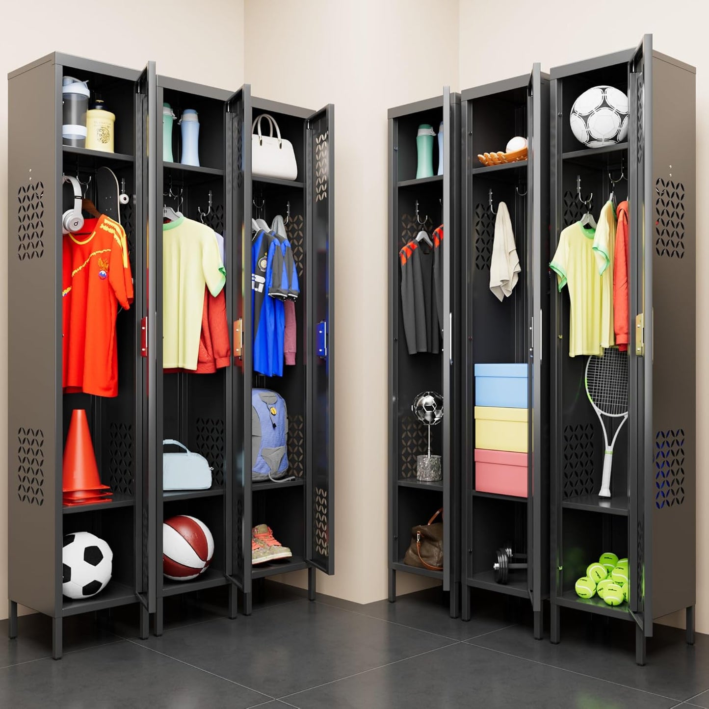 1 Door Metal Locker with Adjustable Shelves and 3 Hooks,Metal Lockers for Employees for Gym,School,Office,Home,Garage,Assembly Required,Black