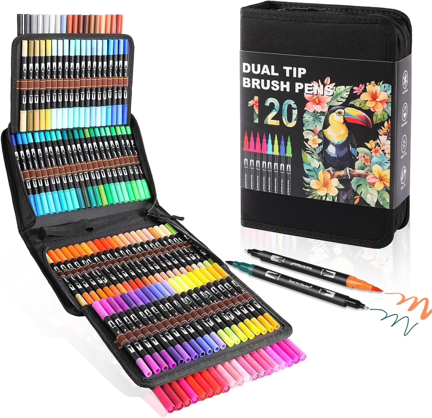 Double Brush Marker Pens, 120 Colors Art Markers Set with Fine Tip and Brush Tip for Kids Adult Coloring Book Hand Lettering Calligraphy Drawing Art Supplies Kit