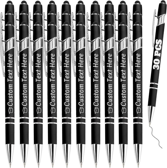 Personalized Pens Bulk 30 with Name Custom Engraving Ballpoint Pens with Stylus Tip Customized Smooth Writing Pens Personalized Gifts for Anniversary Birthday or Graduation(Black,Black Ink)