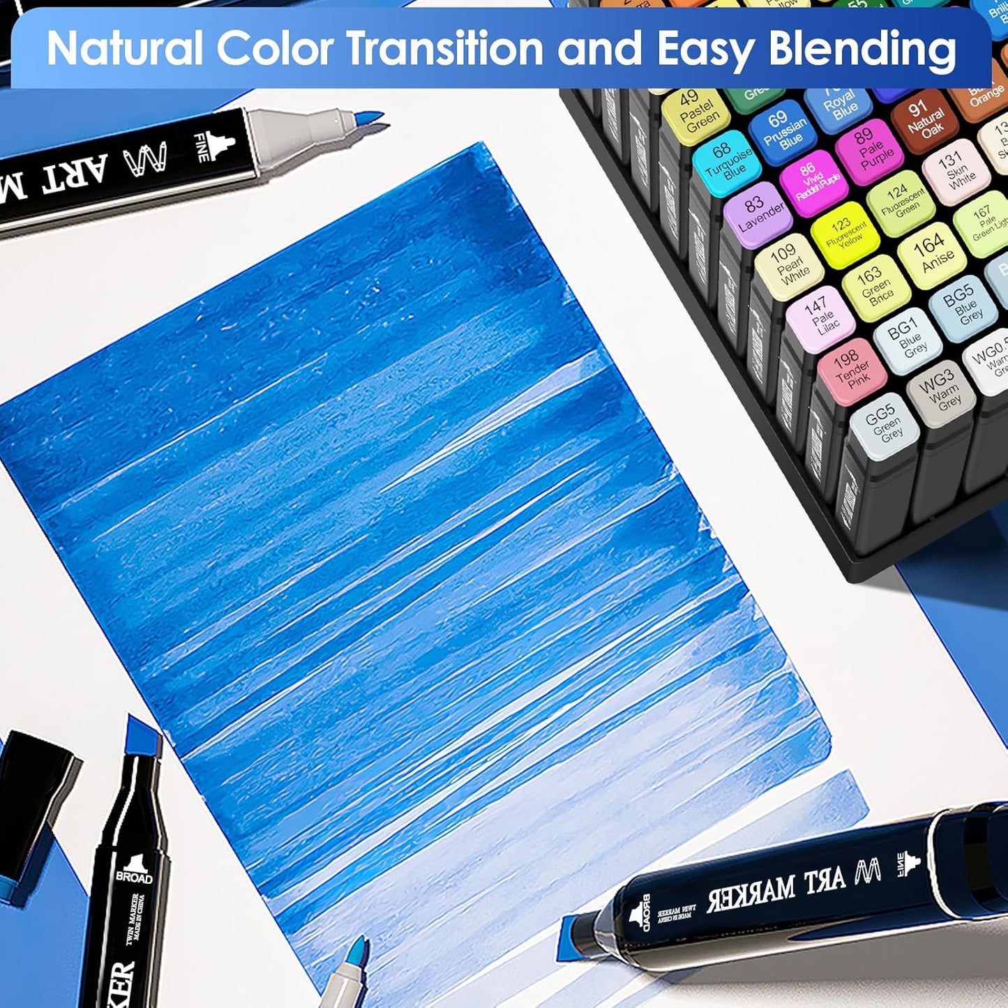 Banral Alcohol Markers Set, 100 Colors Dual Tip Alcohol Based Art Marker for Artists, Permanent Drawing Pens for Adult Coloring Sketching Illustration with Case and Holders