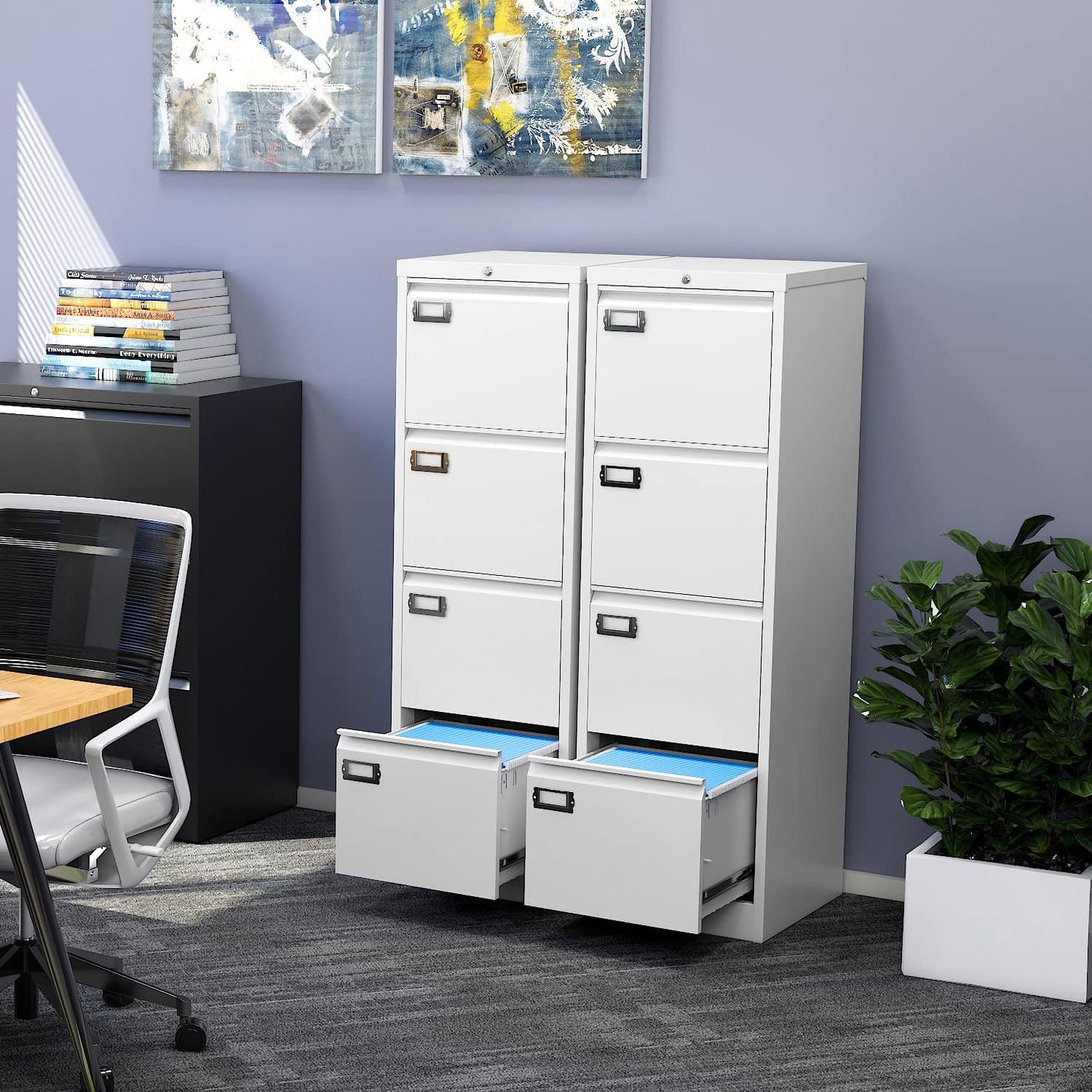 File Cabinets - 4 Drawers Vertical 17.8" Deep Lockable Filing Cabinet - White Metal Storage Cabinets for Home Office to Hanging Files Letter/Legal/F4/A4 Size