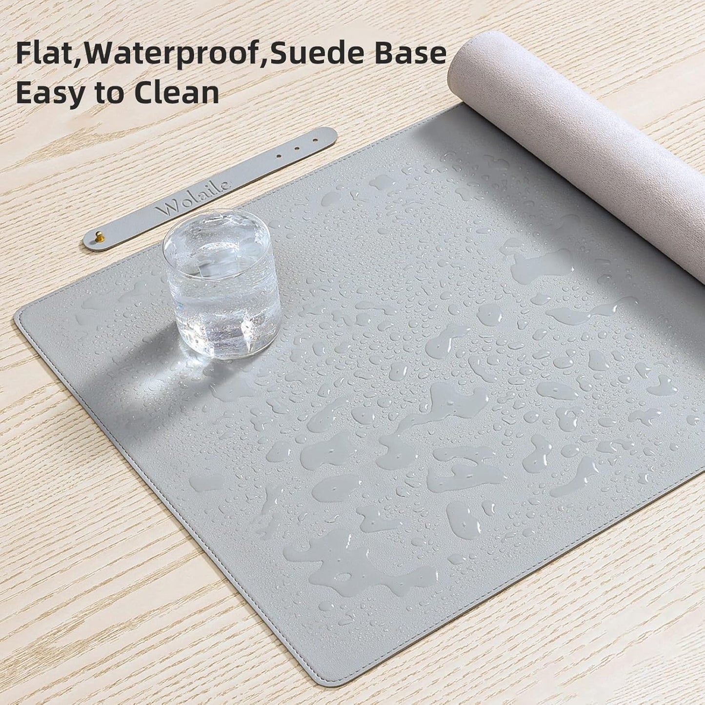 PU Leather Desk Pad Blotter,Light Grey Waterproof Office Desktop Mat,36x17in Non-Slip Large Mouse Pad/Writing Protector/Desk Accessories