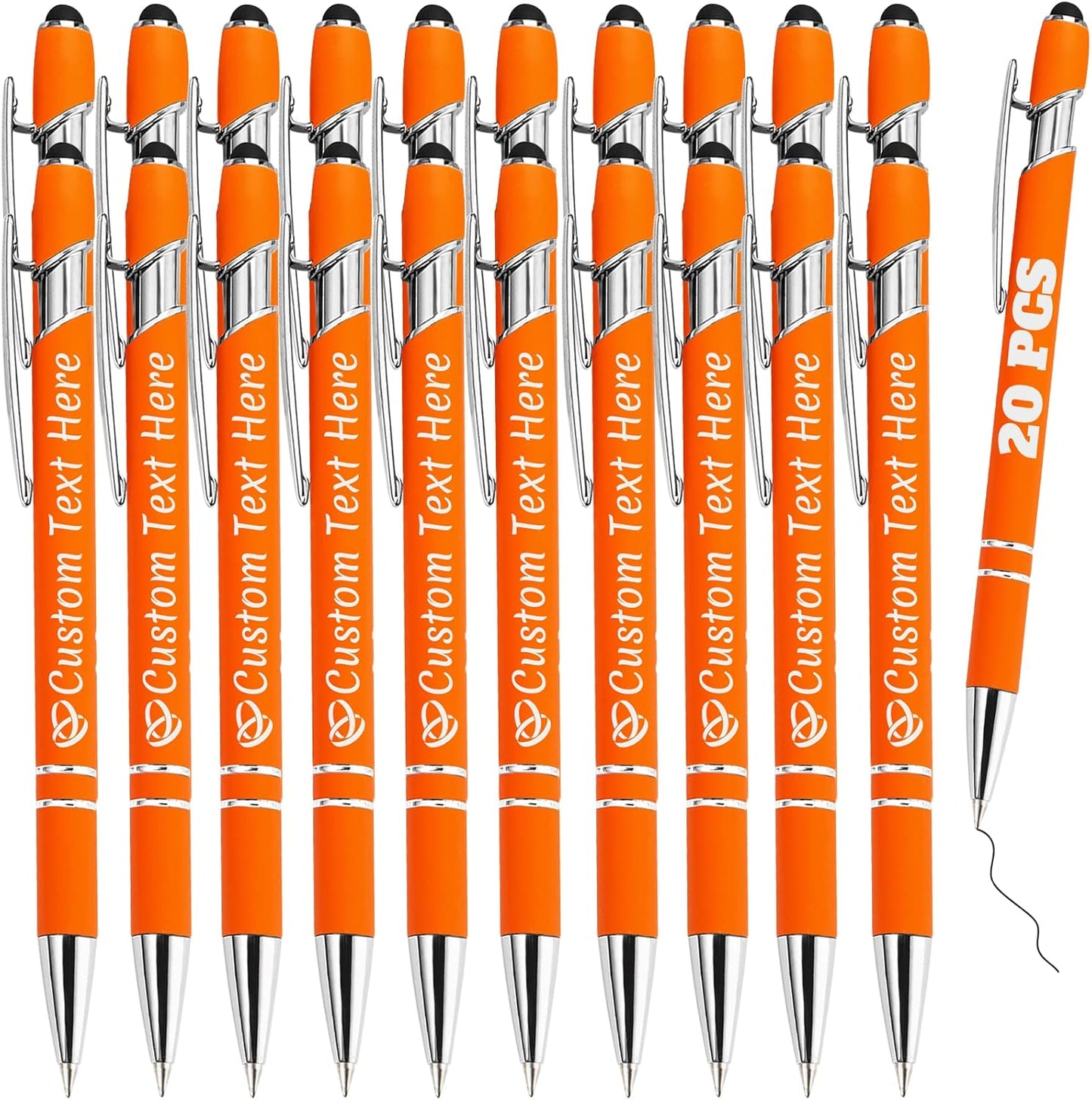 Personalized Pens Bulk 20 with Name Custom Engraving Ballpoint Pens with Stylus Tip Customized Smooth Writing Pens Personalized Gifts for Anniversary Birthday or Graduation(Orange,Black Ink)