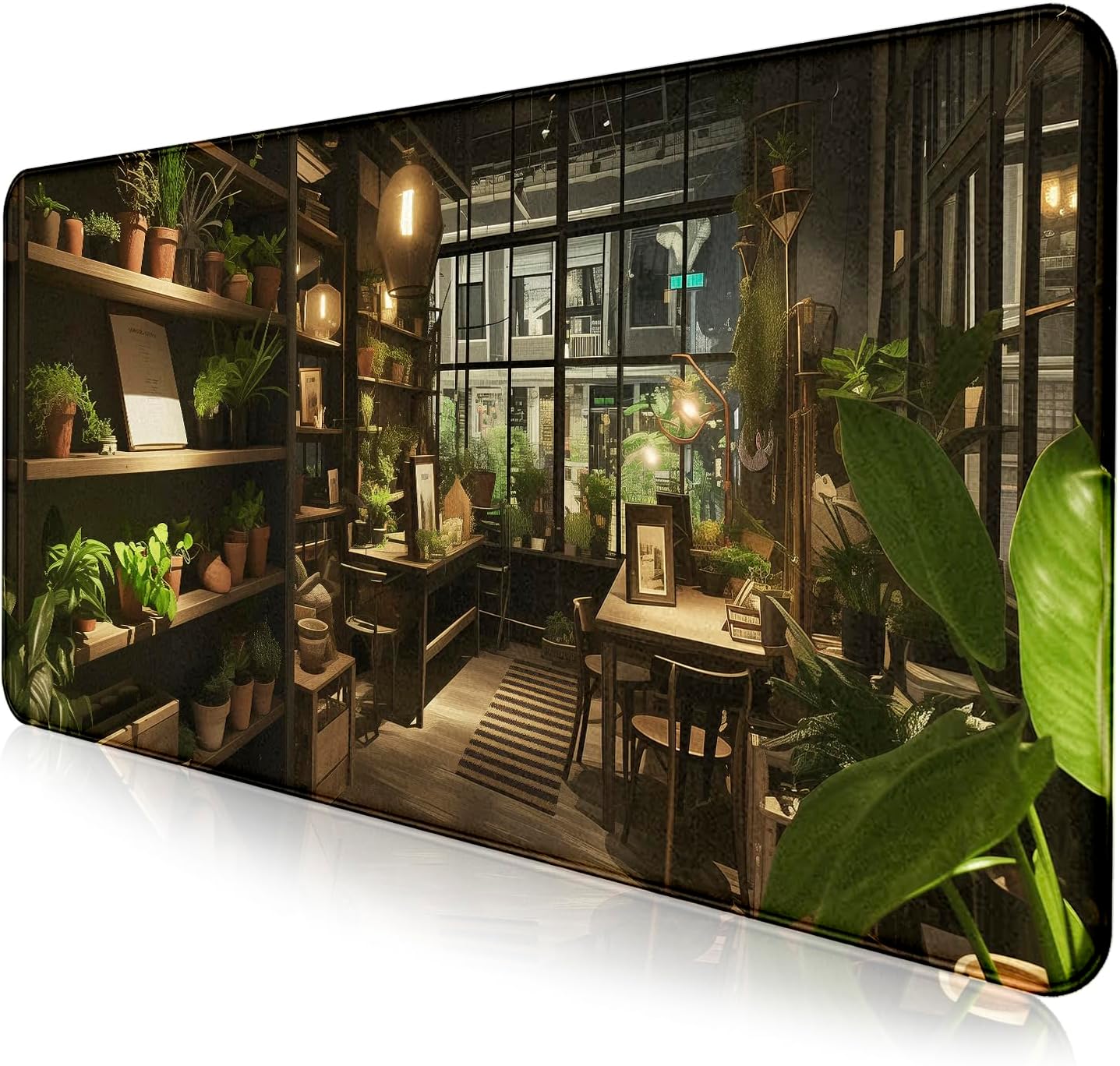 Lndoor Green Plant Expansion Desk Mat, Flower Plant Large Gaming Mouse Mat XXL Laptop Mouse Keyboard Mat 35.4 x 15.7-Inch Office Desk Decoration