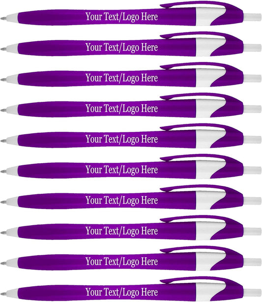 SyPen Personalized Pens With your Custom Logo or Text-500 Pack Bulk-for Businesses, Parties, and Events, Custom Printed Slim Ballpoint Click Pens, Purple Barrel Color, Black Ink