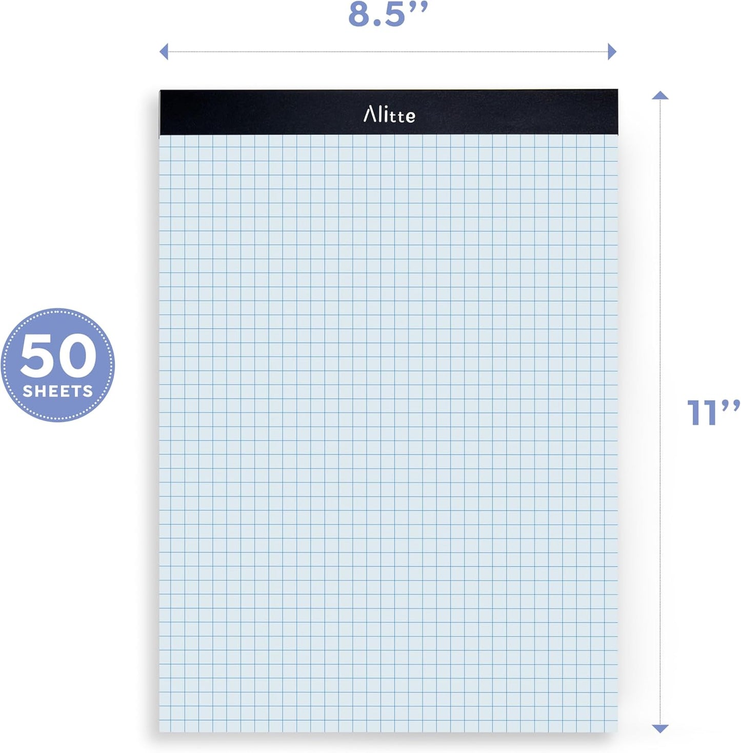 Graph Paper Pad, Pack of 1, White Letter Size - 4x4 Quad Grid Paper, Easy-Tear Perforations, 8.5 x 11 Cardboard Backing - Graph Notepads for School, Office -50 Sheets per Pad