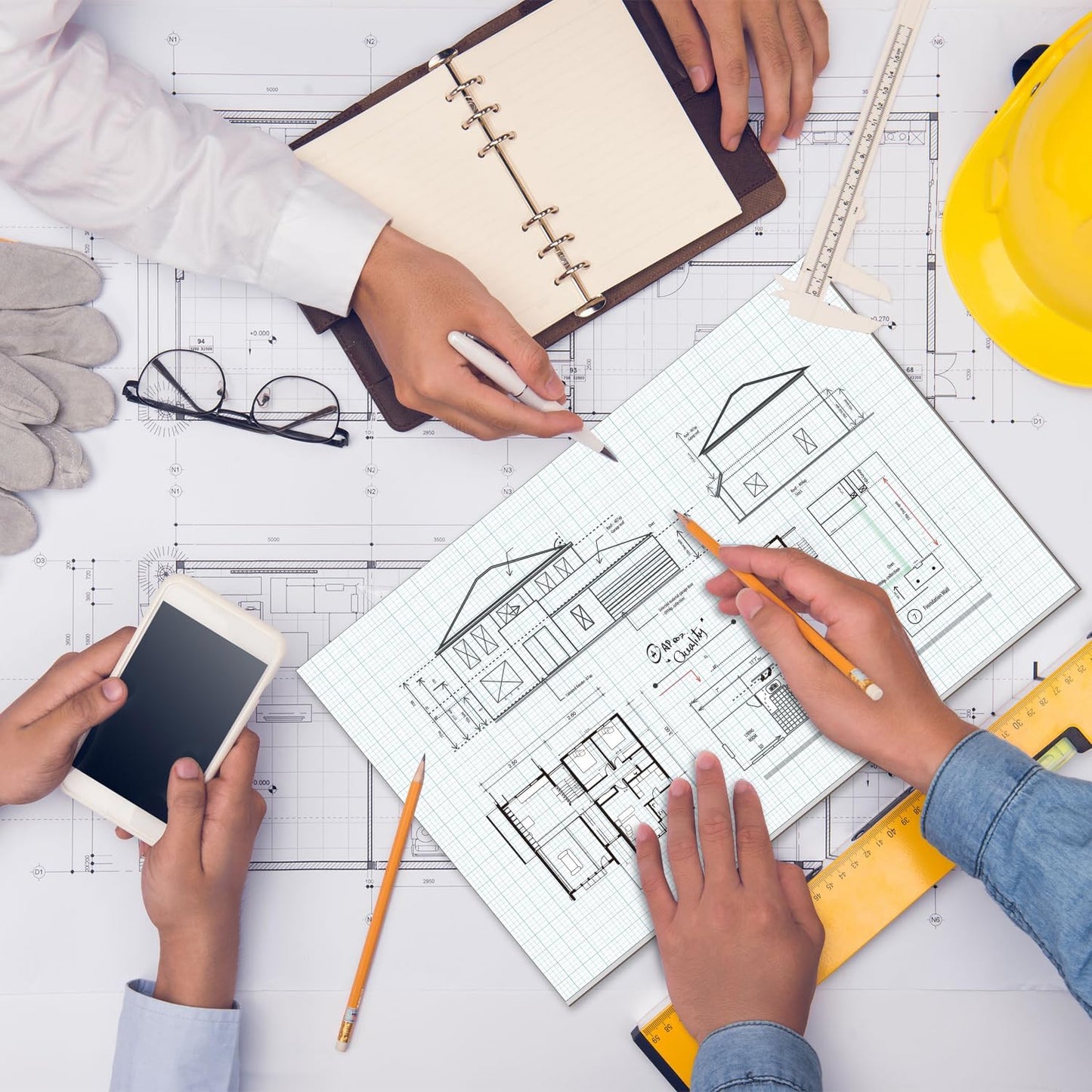 Graph Paper Pad - 30 Sheets/60 Pages, 24" x 36" Large Graph Paper 1" and 1/4" Blue Grid Paper for Engineer Architect Designer Mathematician Draftsmen Sketch House Commercial Building Plan Drafting