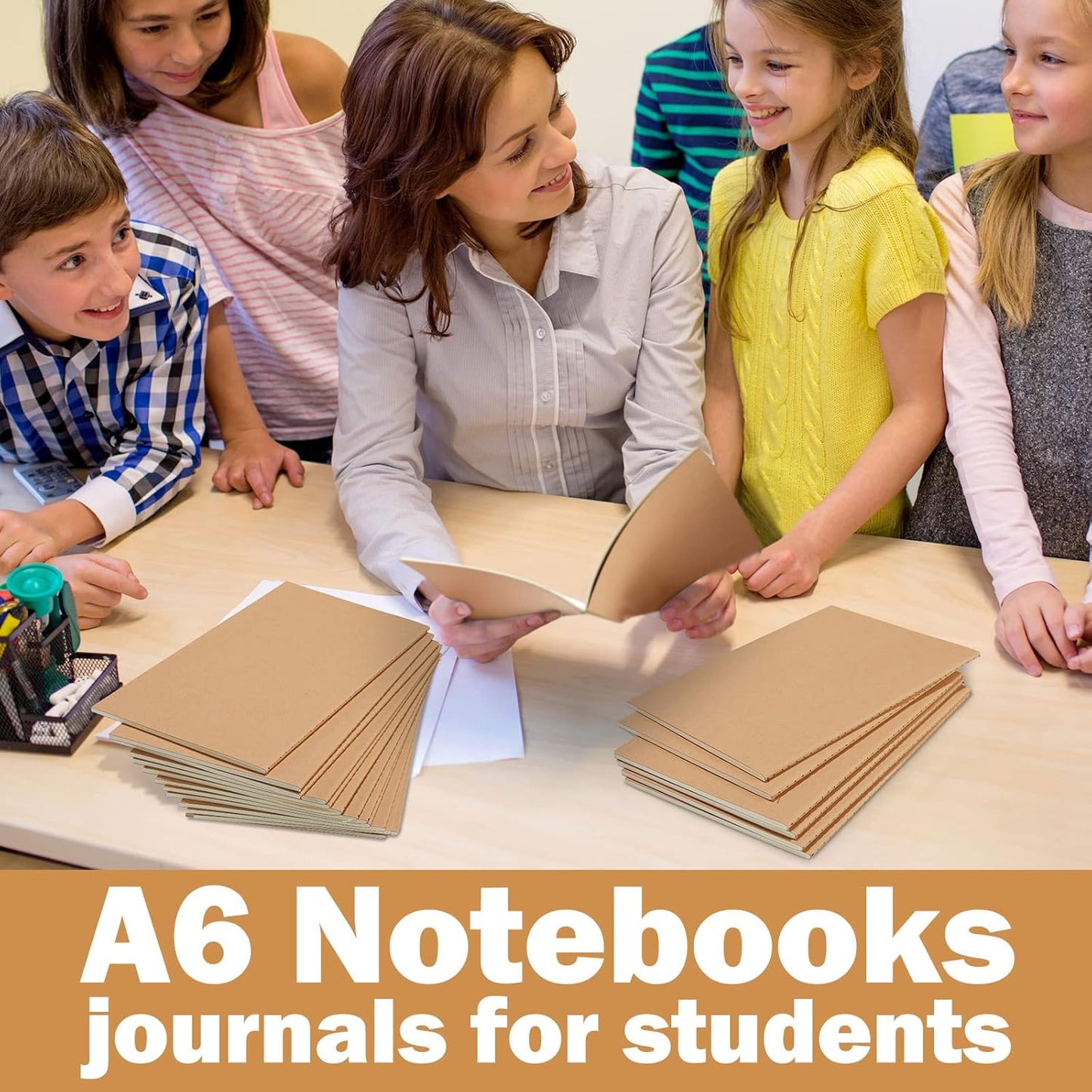 150 Pack Kraft Notebook Journals 5.82 Inch x 4.13 Inch A6 Journal Softcover Notebooks Bulk for Kids Student Writing Sketch Travel Journal Office Notepad with 48 Pages 24 Sheets, Lined (Brown)