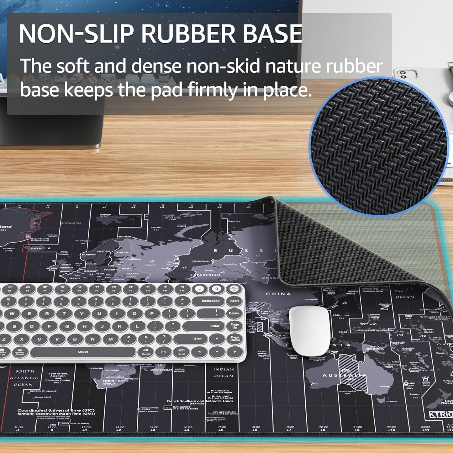 KTRIO Large Gaming Mouse Pad with Stitched Edges, Extended Mousepad with Superior Micro-Weave Cloth, Non-Slip Base, Water Resist Keyboard Pad, Desk Mat for Gamer, Office & Home, 31.5x15.7in, World Map