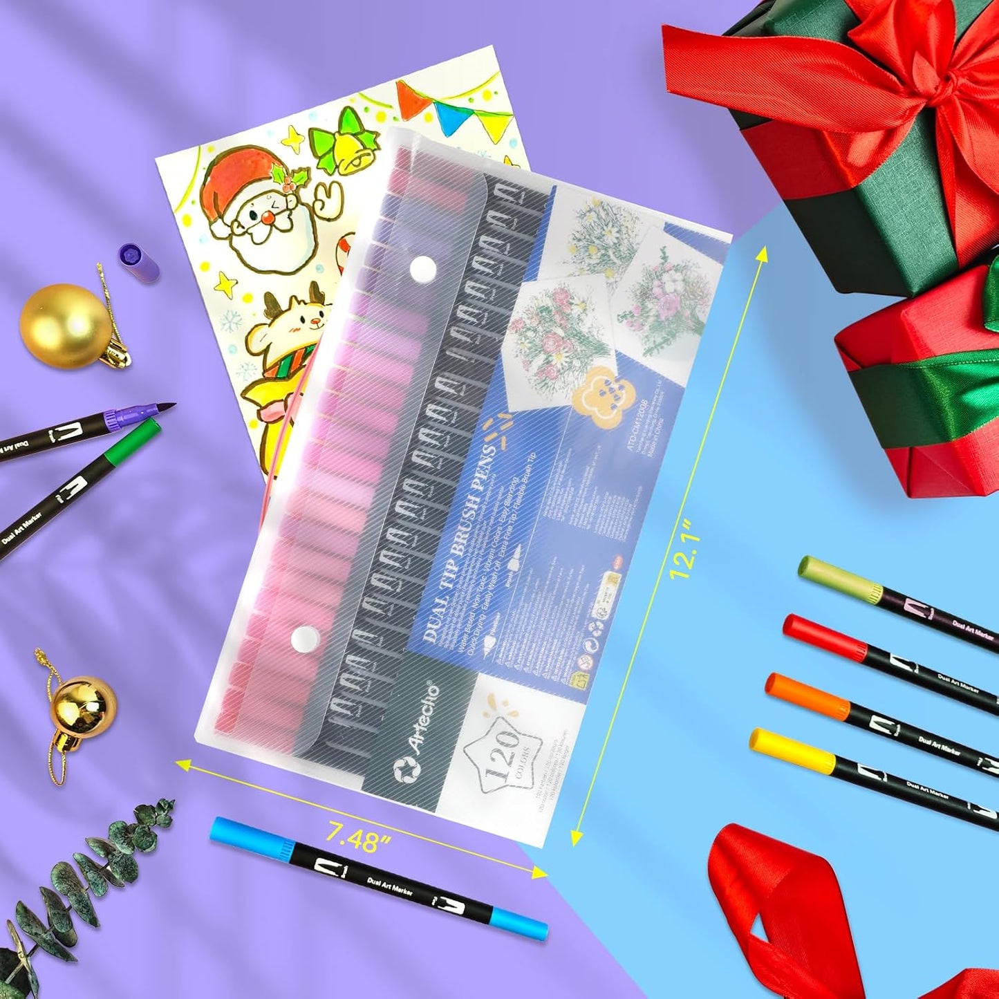 Artecho 120 Colors Markers for Adult Coloring Books No Bleeding, Dual Tip Markers for School, Fine and Brush Tip for Adults Coloring Books, Calligraphy, Drawing, Sketching