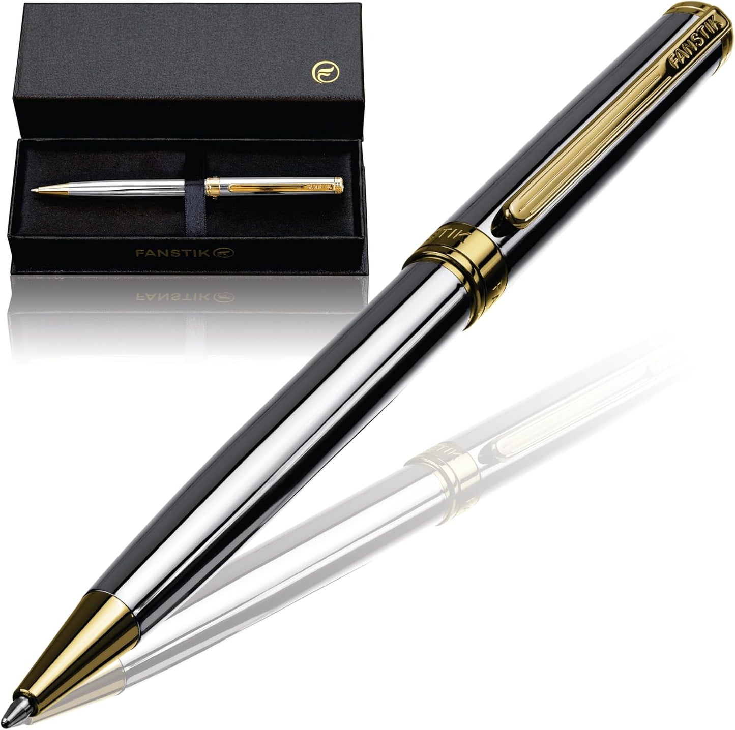 Silver&Gold Luxury ballpoint Pen (Made In USA) fancy gift set for women, Real 24K Gold Plating, Professional executive pen gift set for men (Lux BallPoint Silver-Gold)